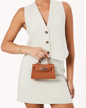 HARIETTE MINI HANDLE BAG - TAN SAFFIANO