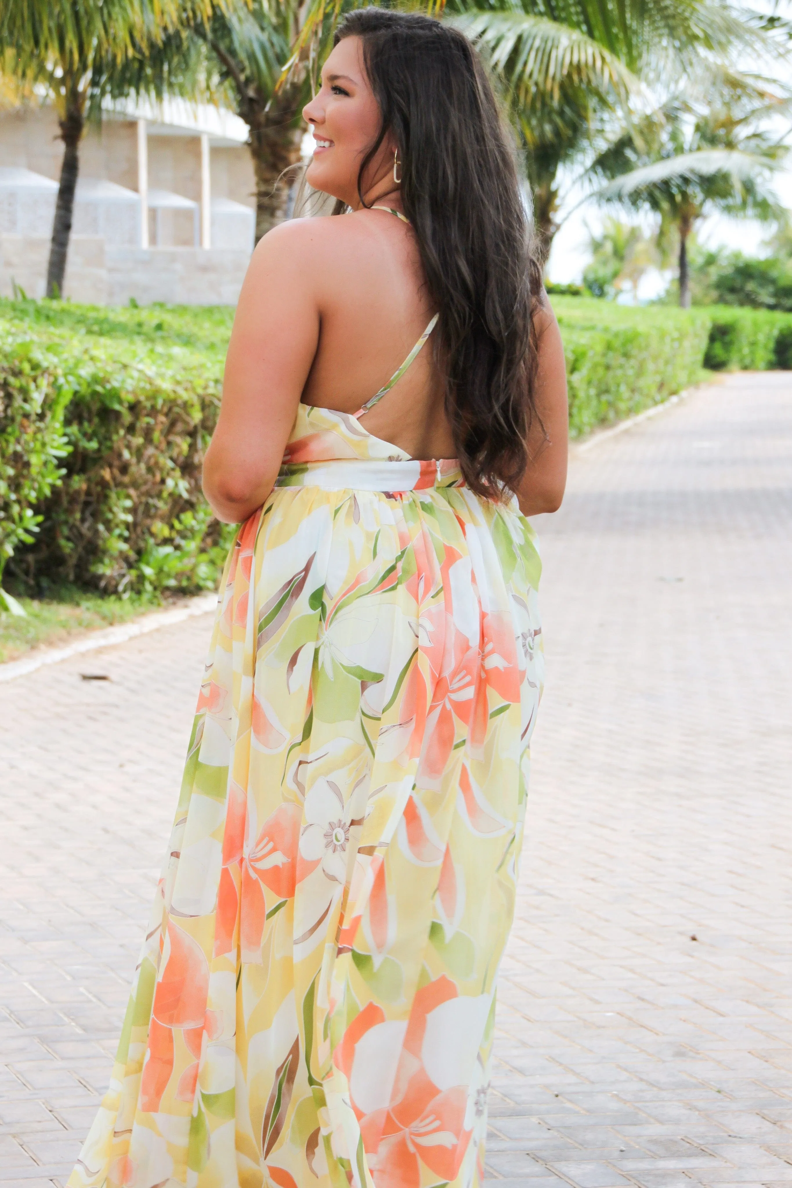 Head in the Clouds Maxi Dress: Yellow Multi
