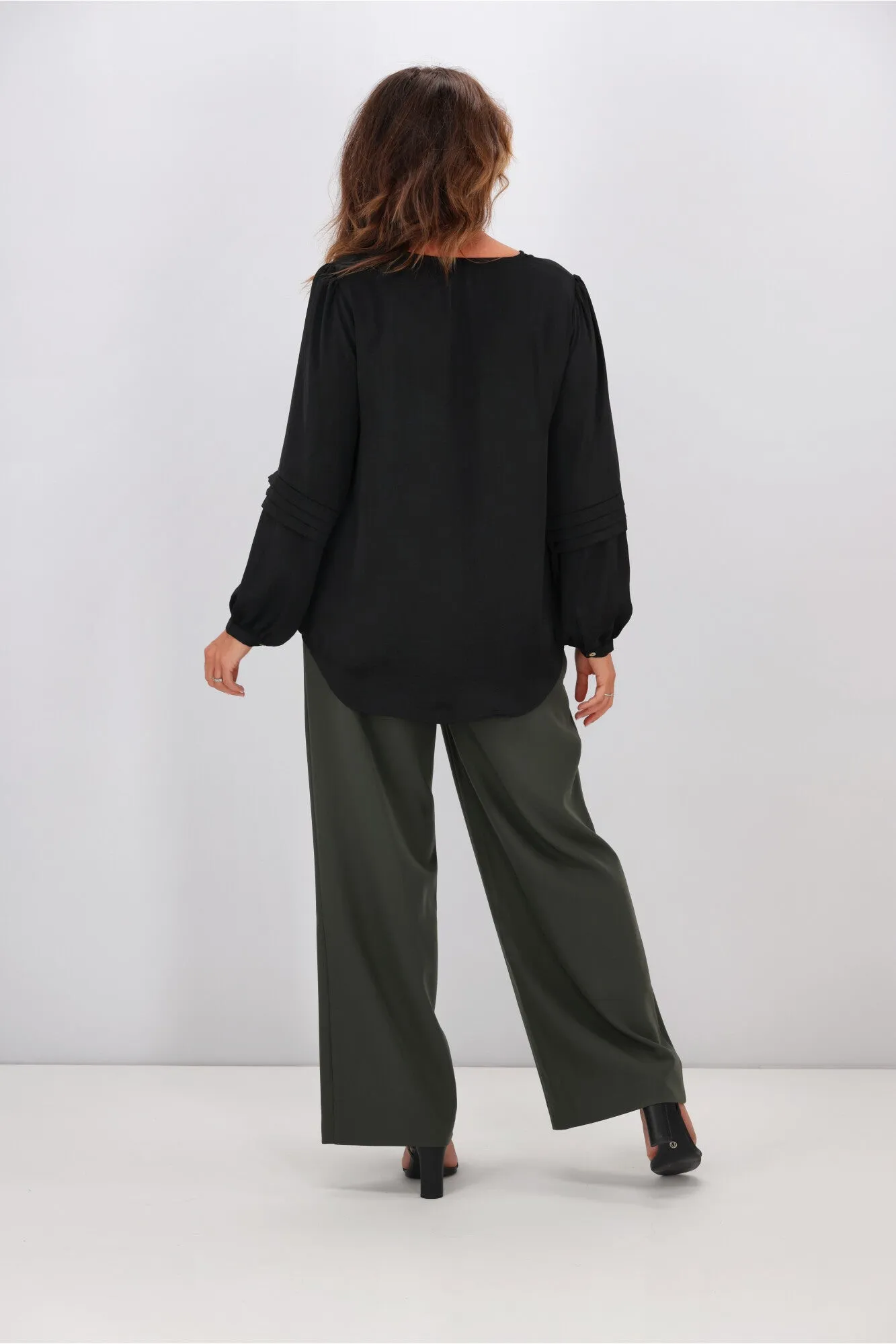 Jane James Cilla Tuck Sleeve Blouse Black