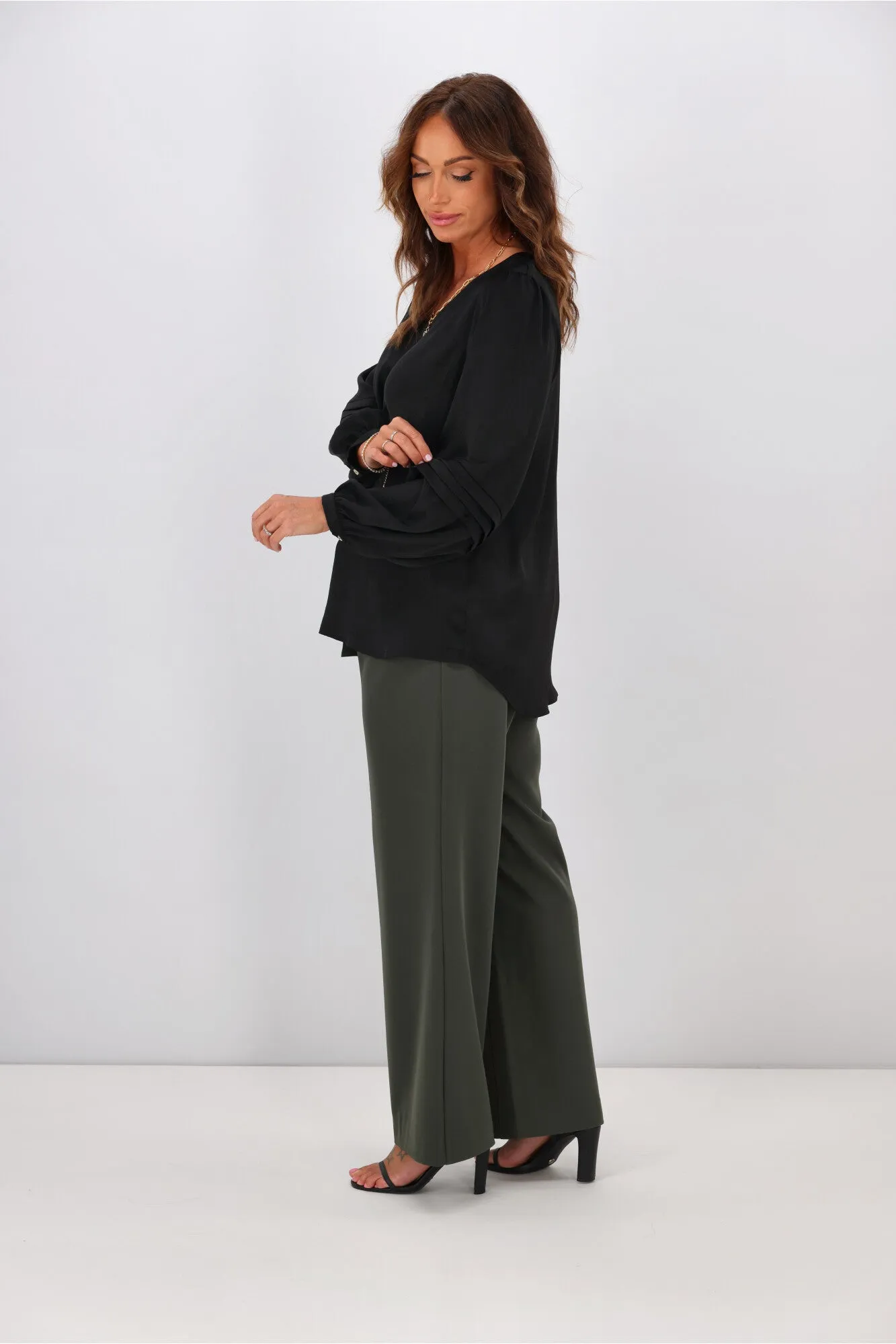 Jane James Cilla Tuck Sleeve Blouse Black