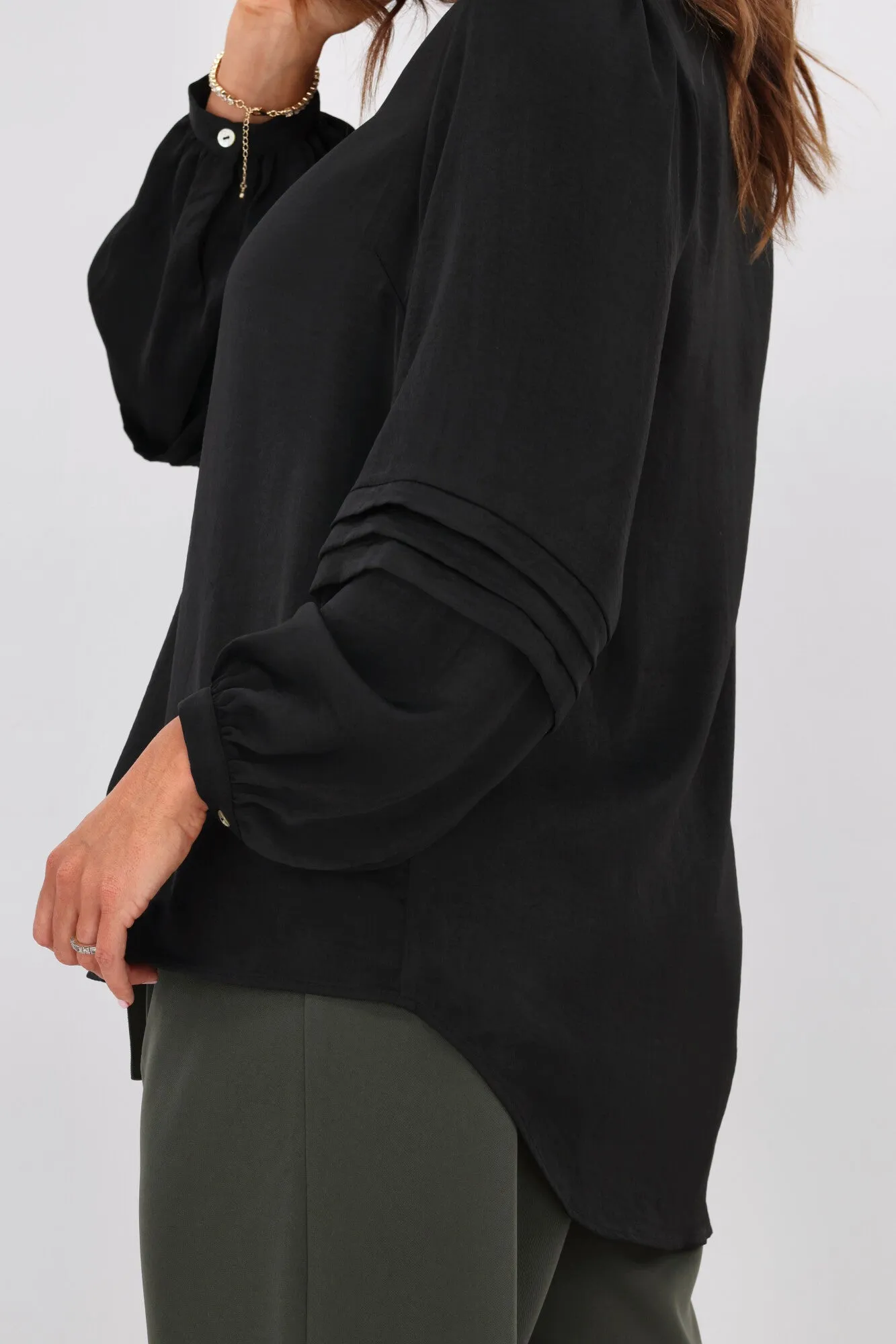 Jane James Cilla Tuck Sleeve Blouse Black