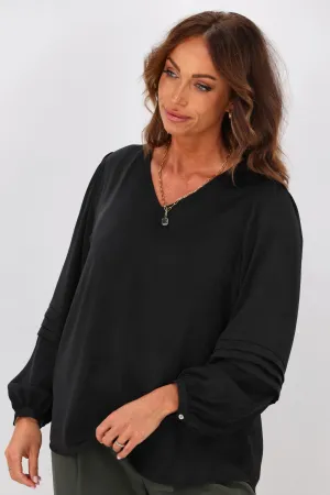 Jane James Cilla Tuck Sleeve Blouse Black