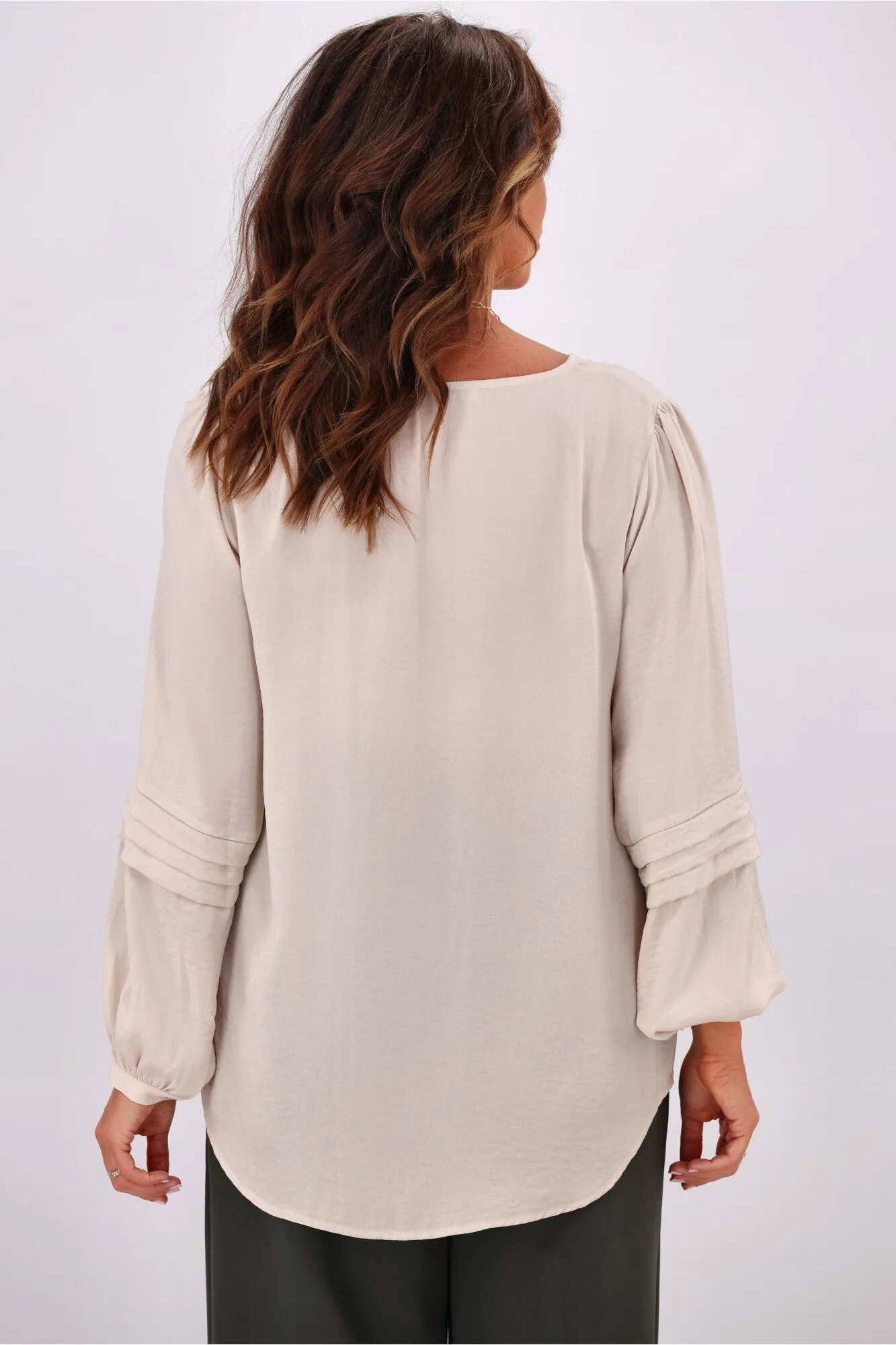 Jane James Cilla Tuck Sleeve Blouse Champagne