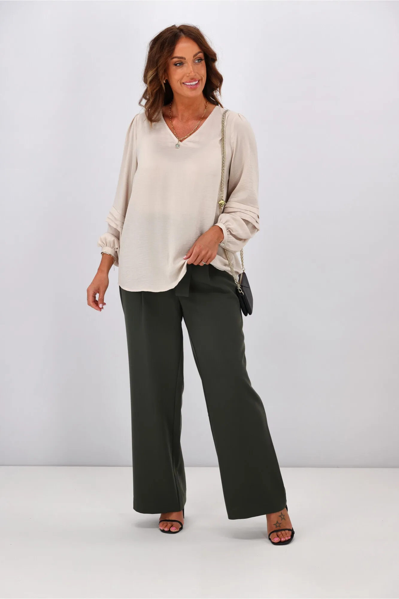 Jane James Cilla Tuck Sleeve Blouse Champagne
