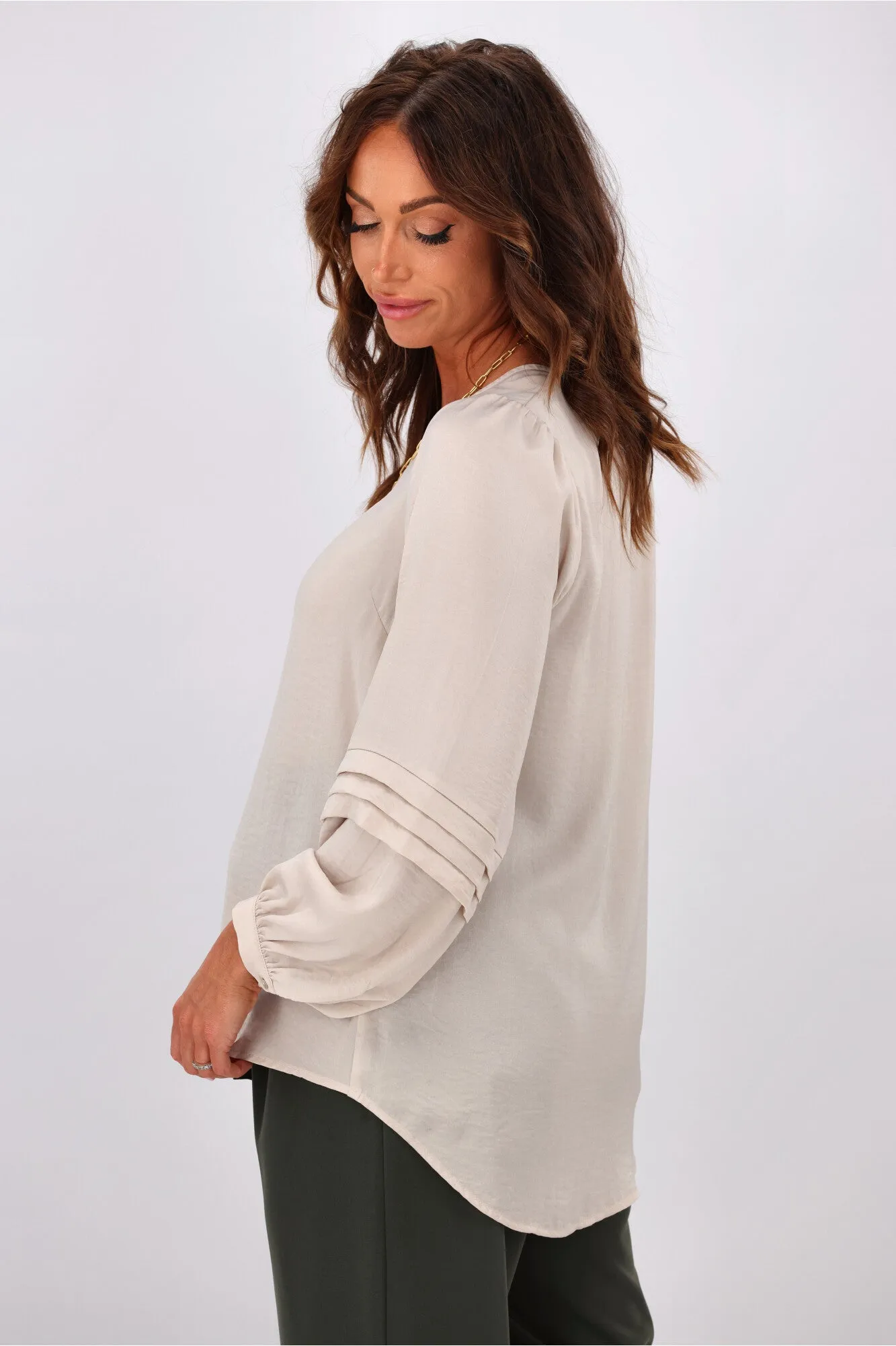 Jane James Cilla Tuck Sleeve Blouse Champagne