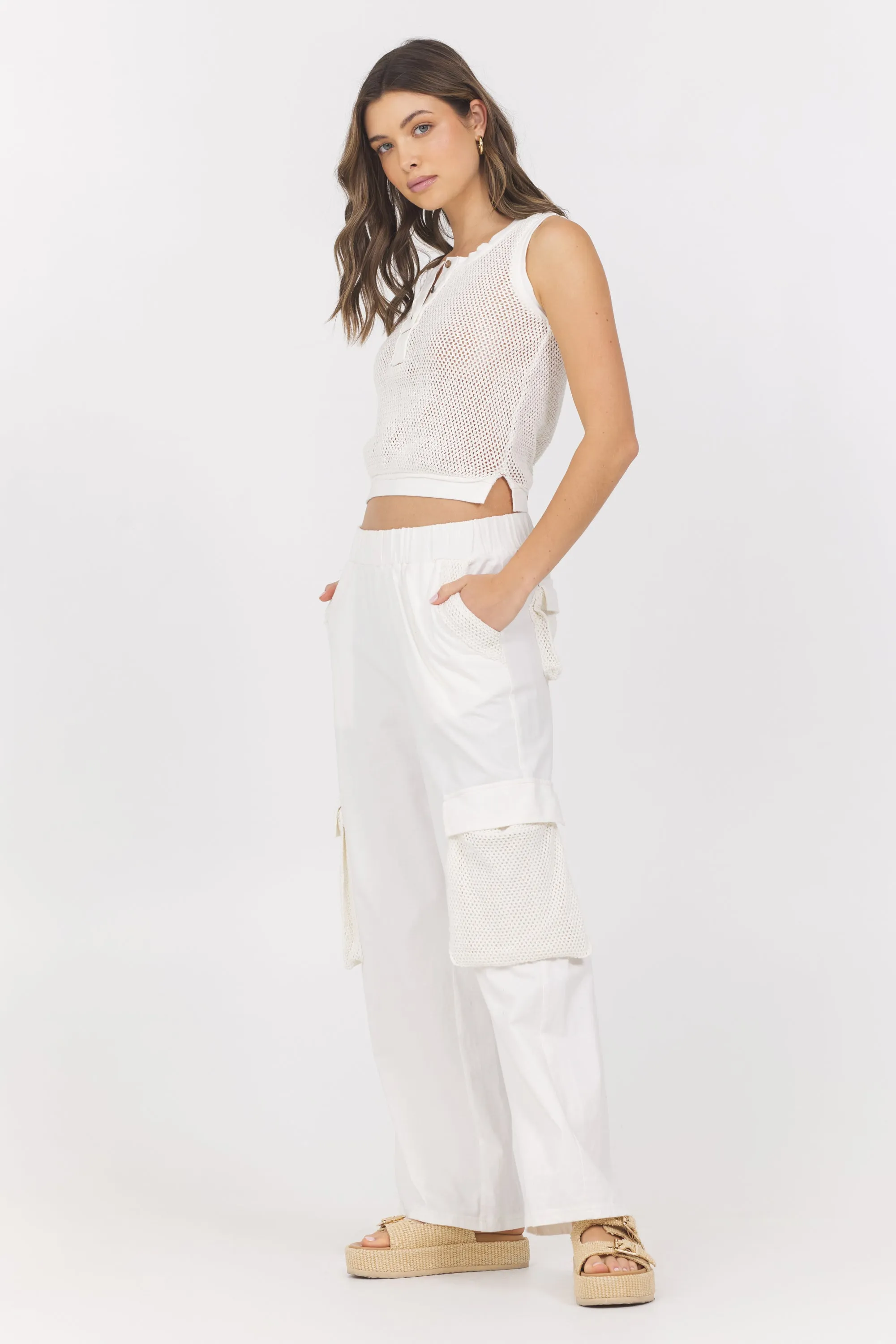 Jersey Knit Open Crochet Cargo Pants