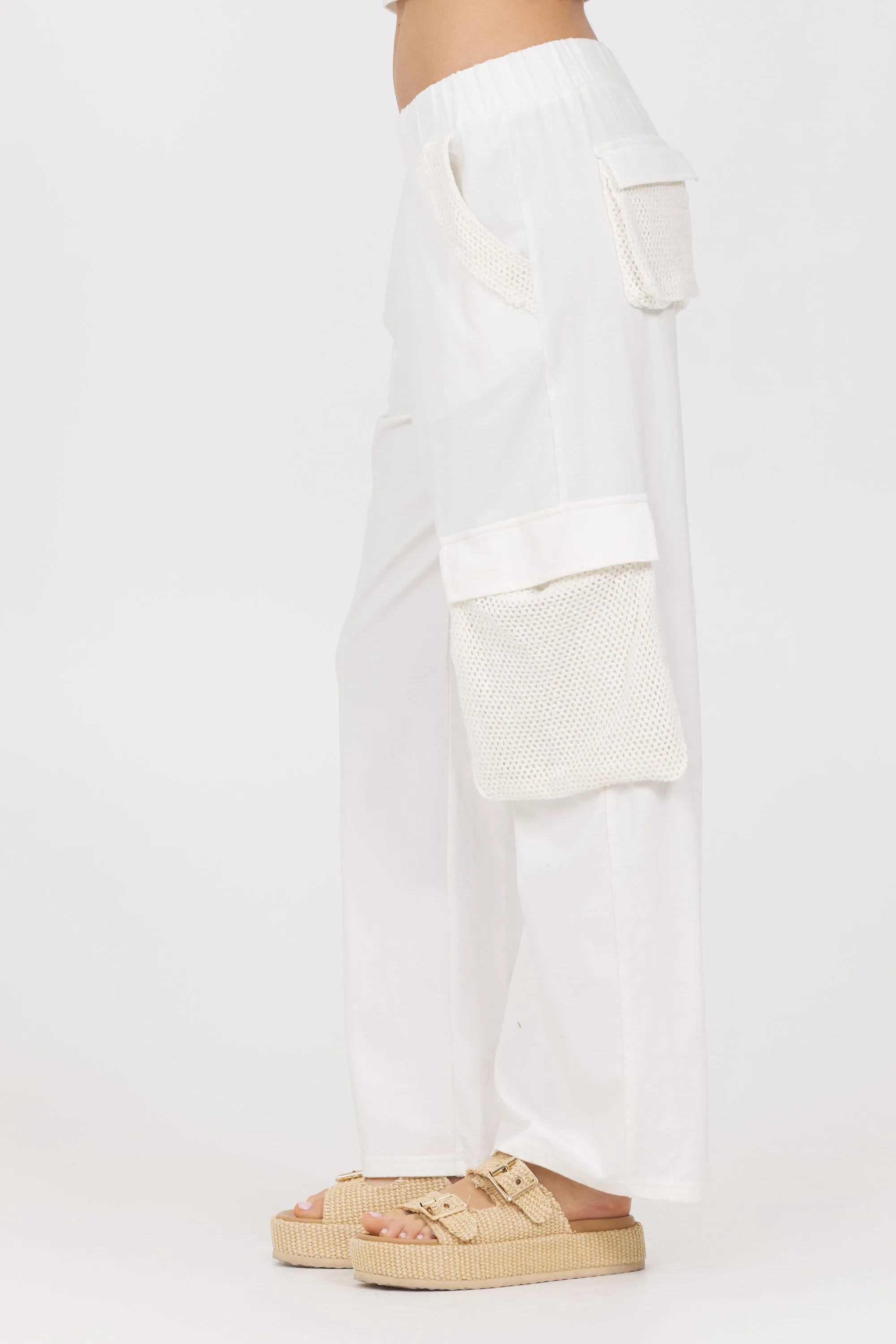 Jersey Knit Open Crochet Cargo Pants