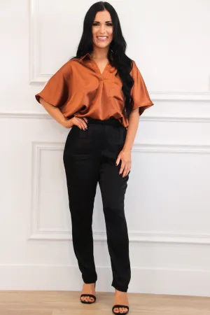 Kamie Satin Top: Cocoa