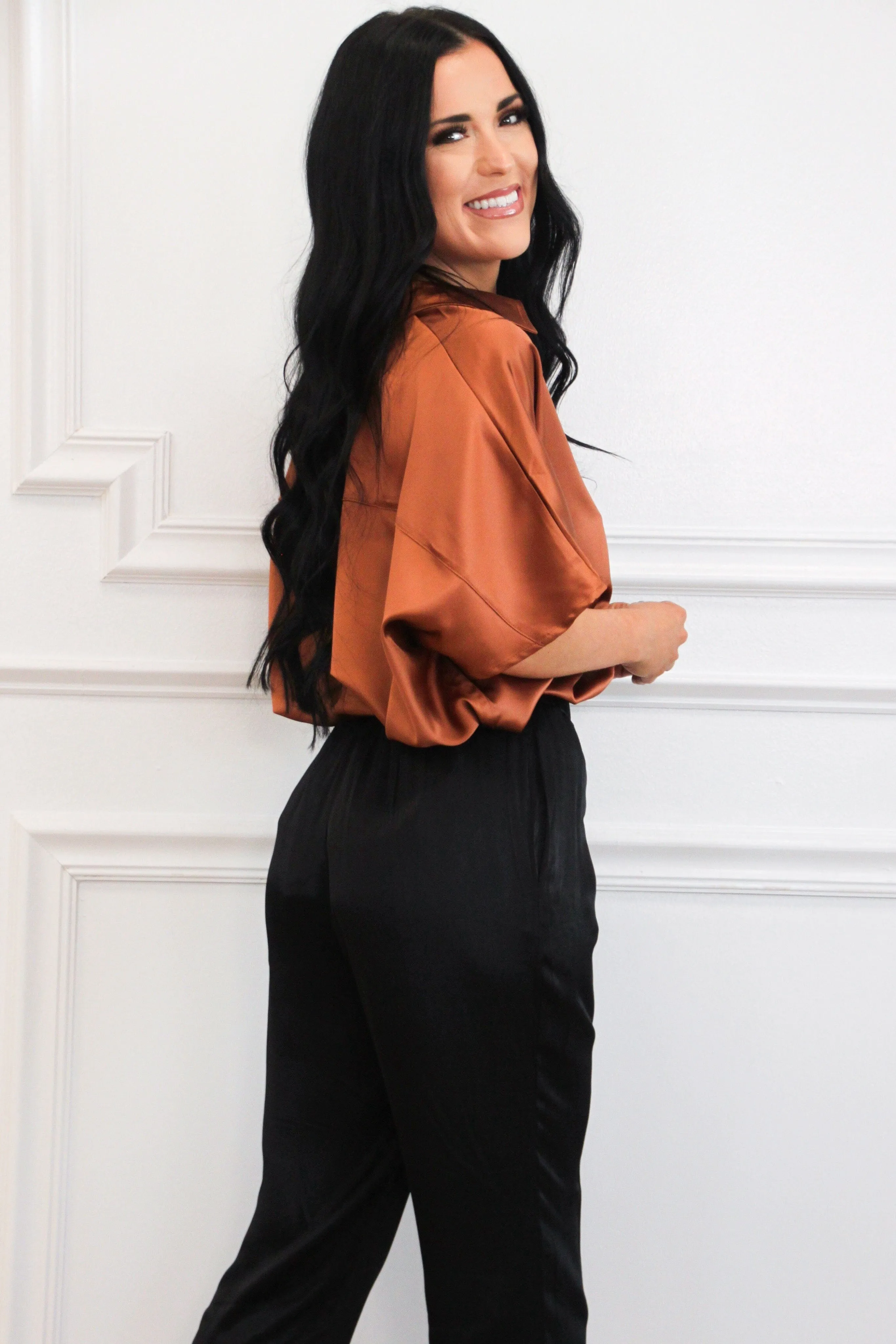 Kamie Satin Top: Cocoa