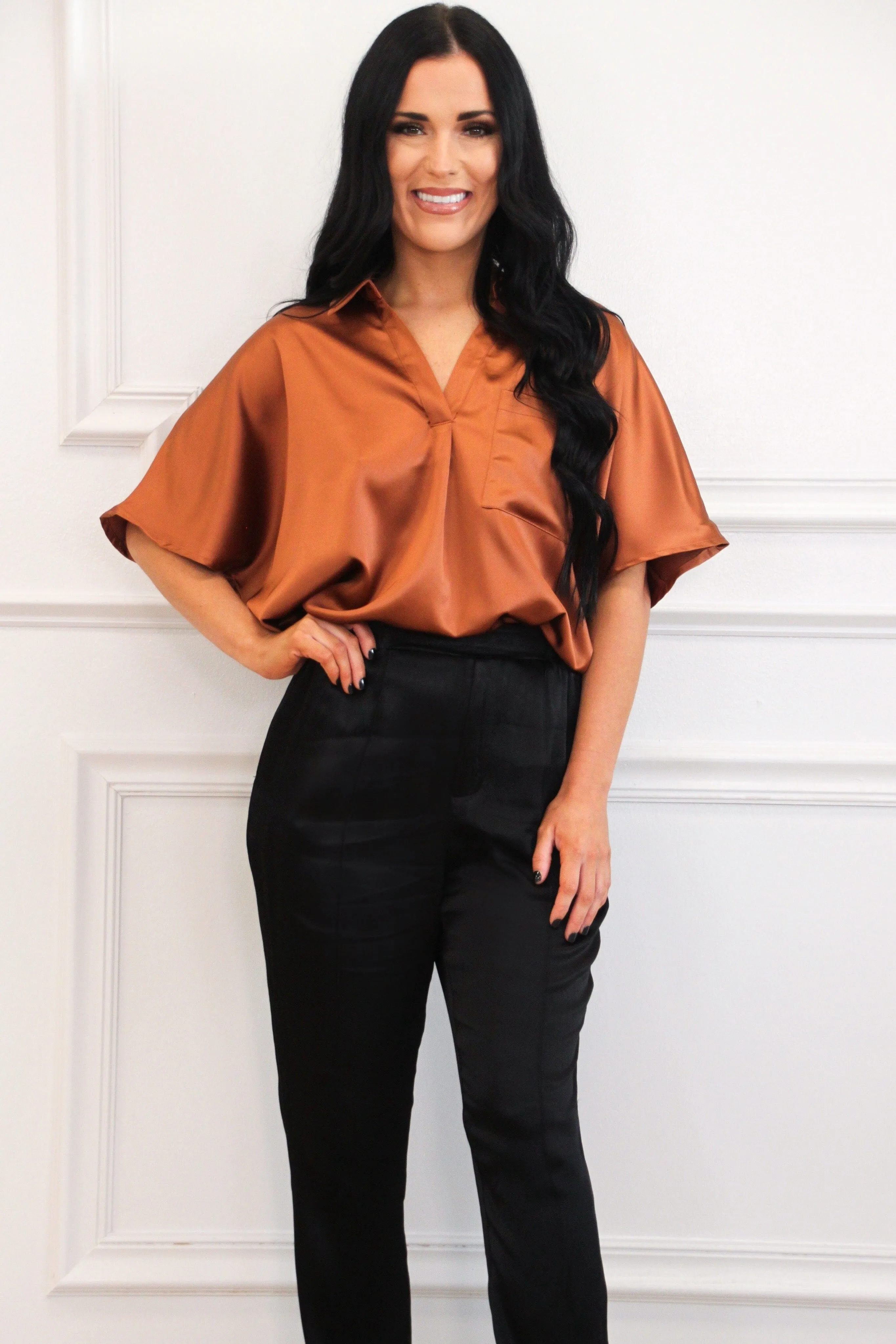 Kamie Satin Top: Cocoa