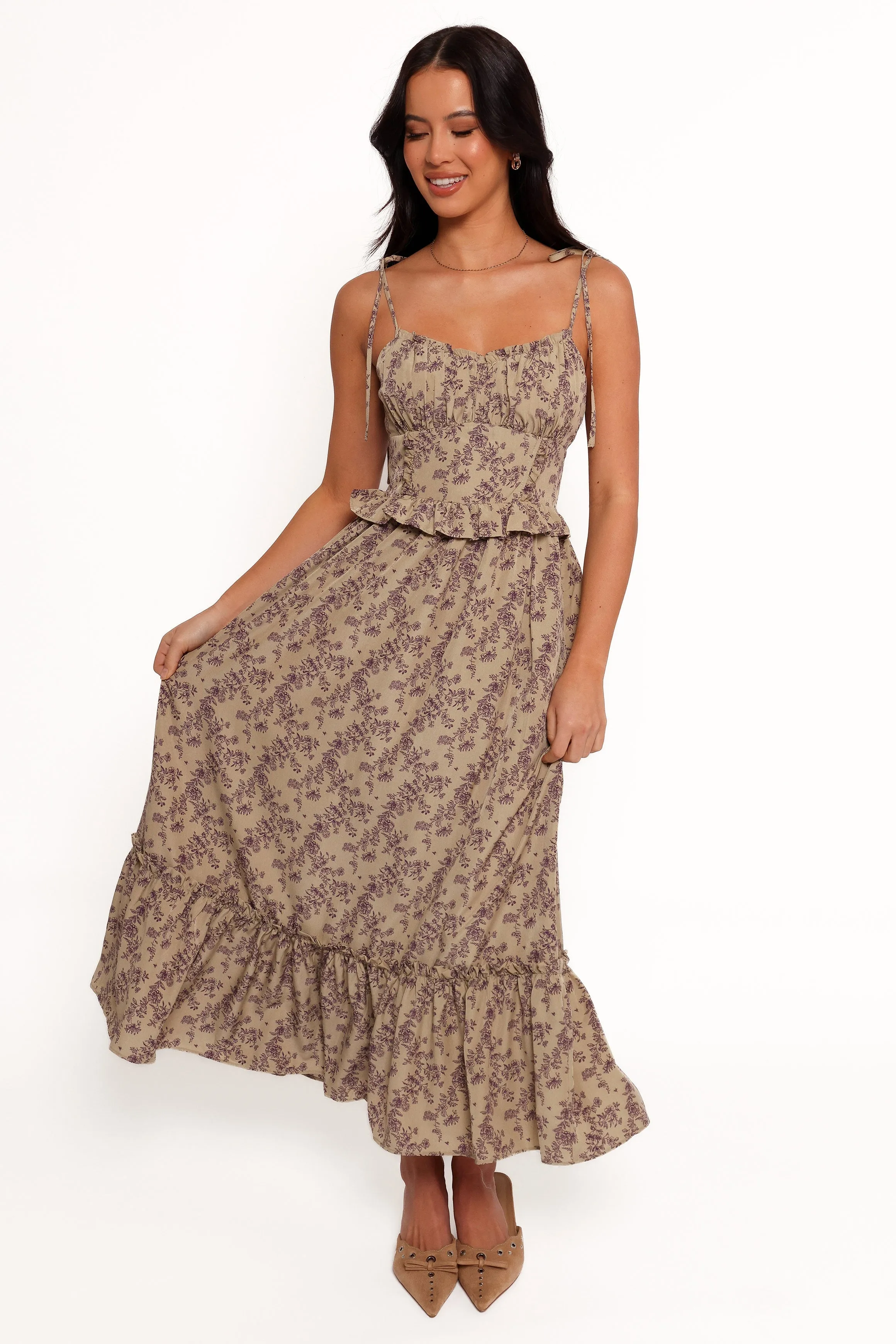 Karie Midi Dress - Olive/Dark Purple