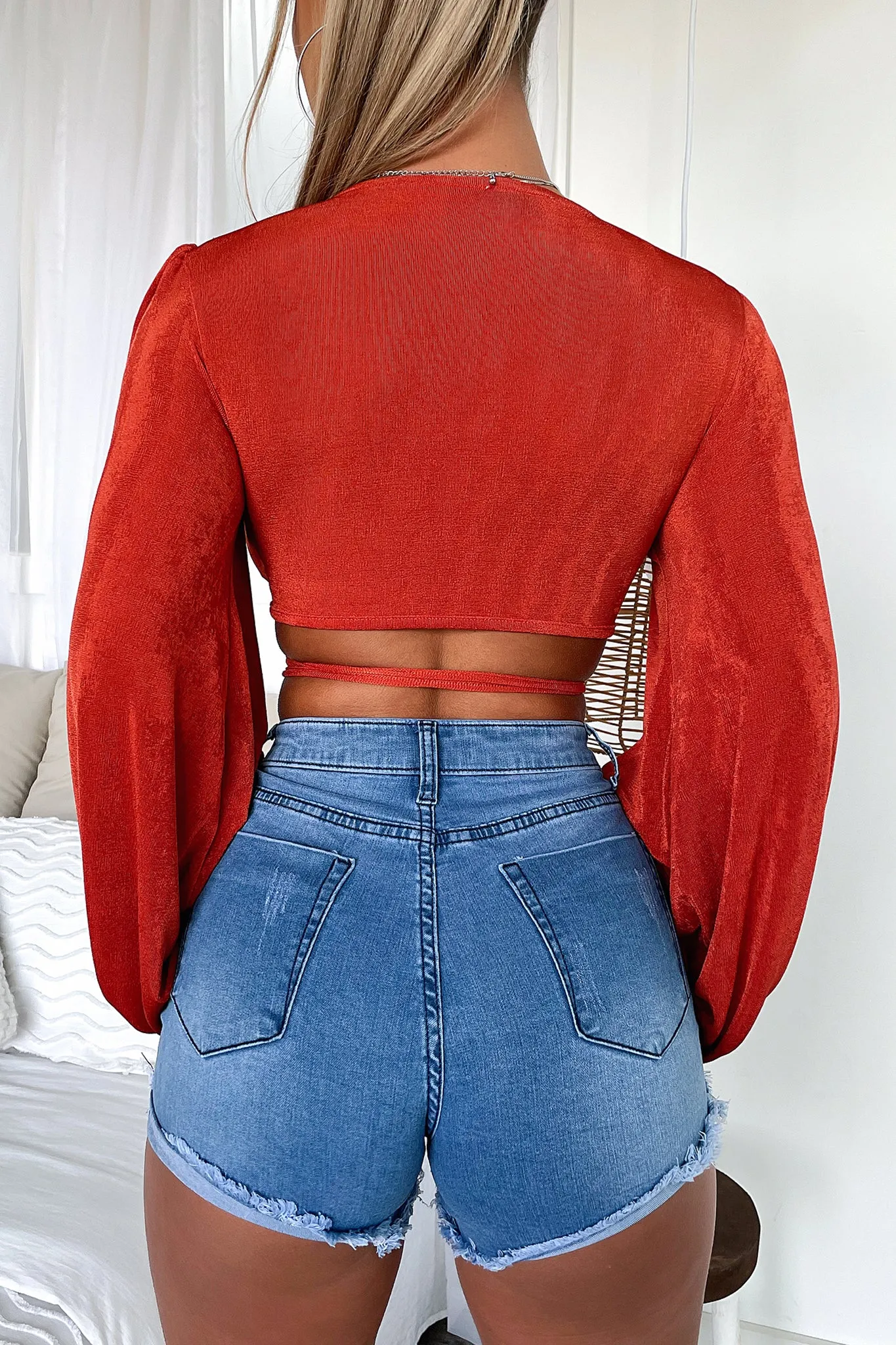 Kelsy Long Sleeve Crop - Rust Red