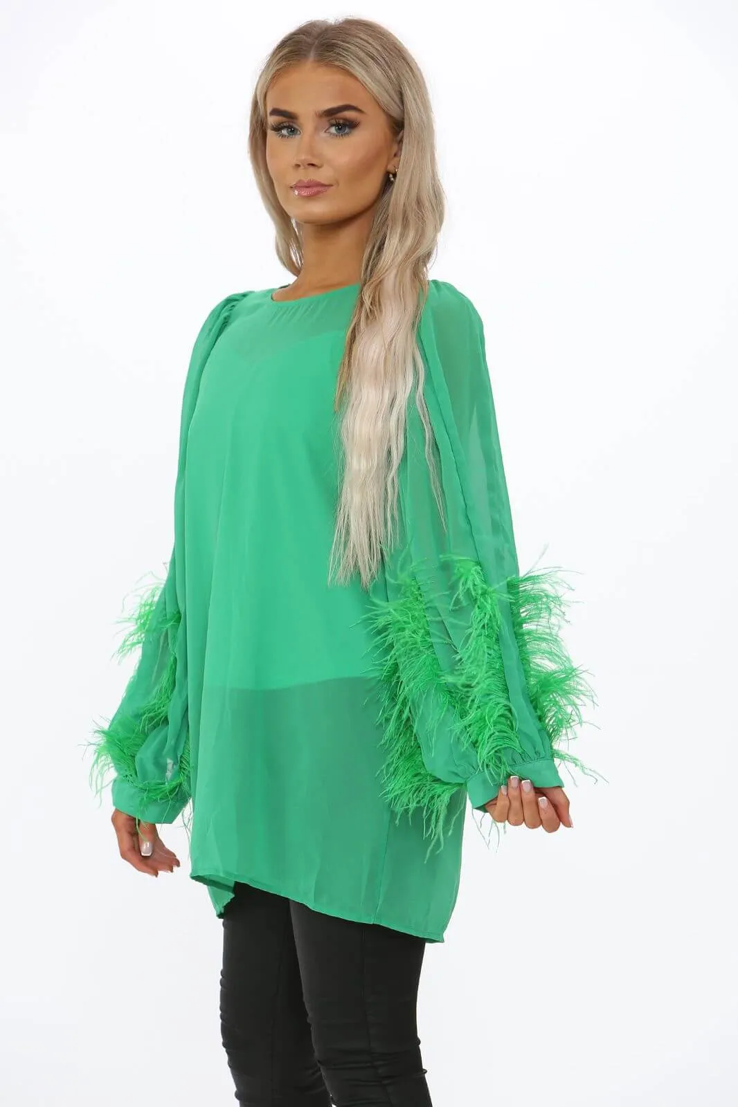 Ladies Feather Detail Chiffon Blouse