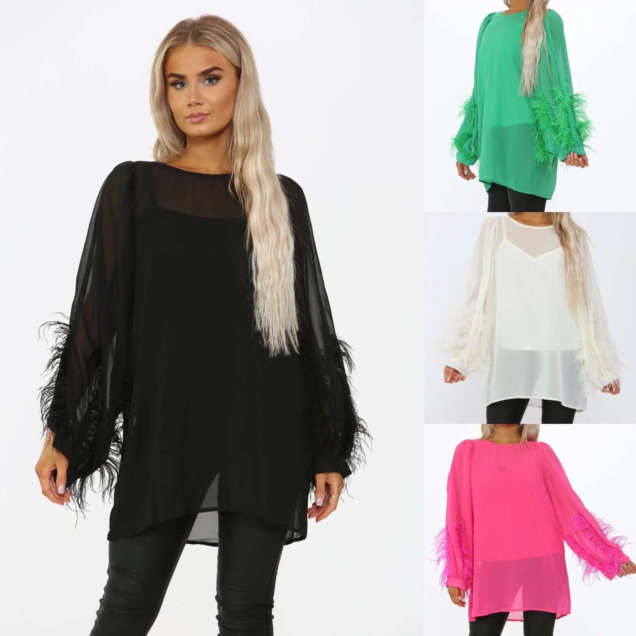 Ladies Feather Detail Chiffon Blouse