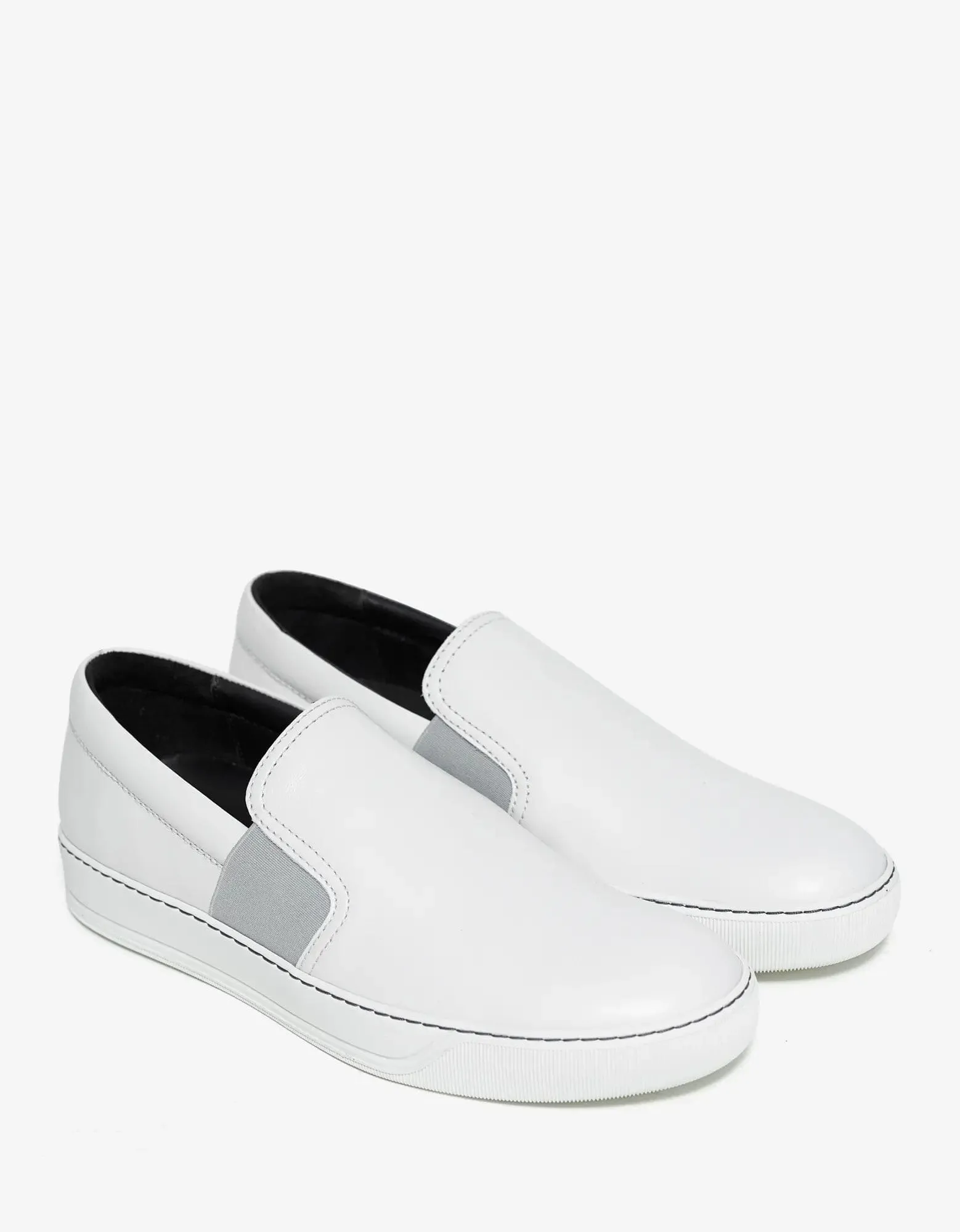 Lanvin Aged White Leather Slip On Trainers