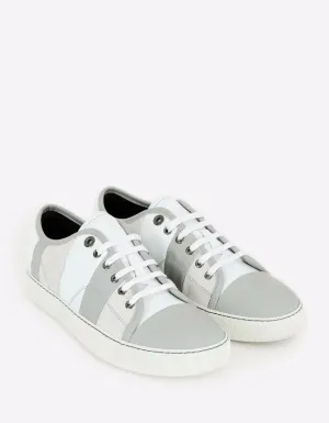 Lanvin White Mixed Leather Striped Trainers
