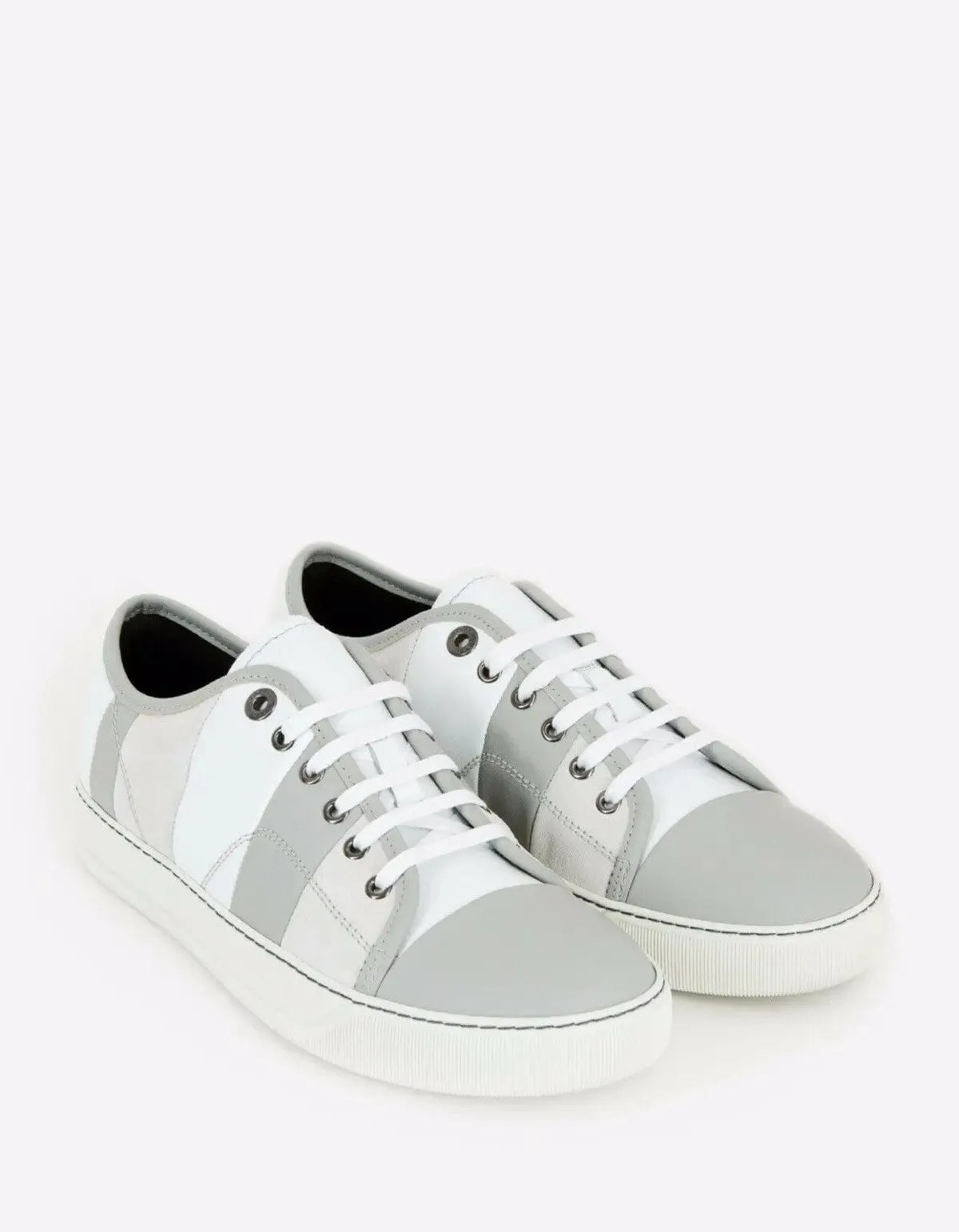 Lanvin White Mixed Leather Striped Trainers