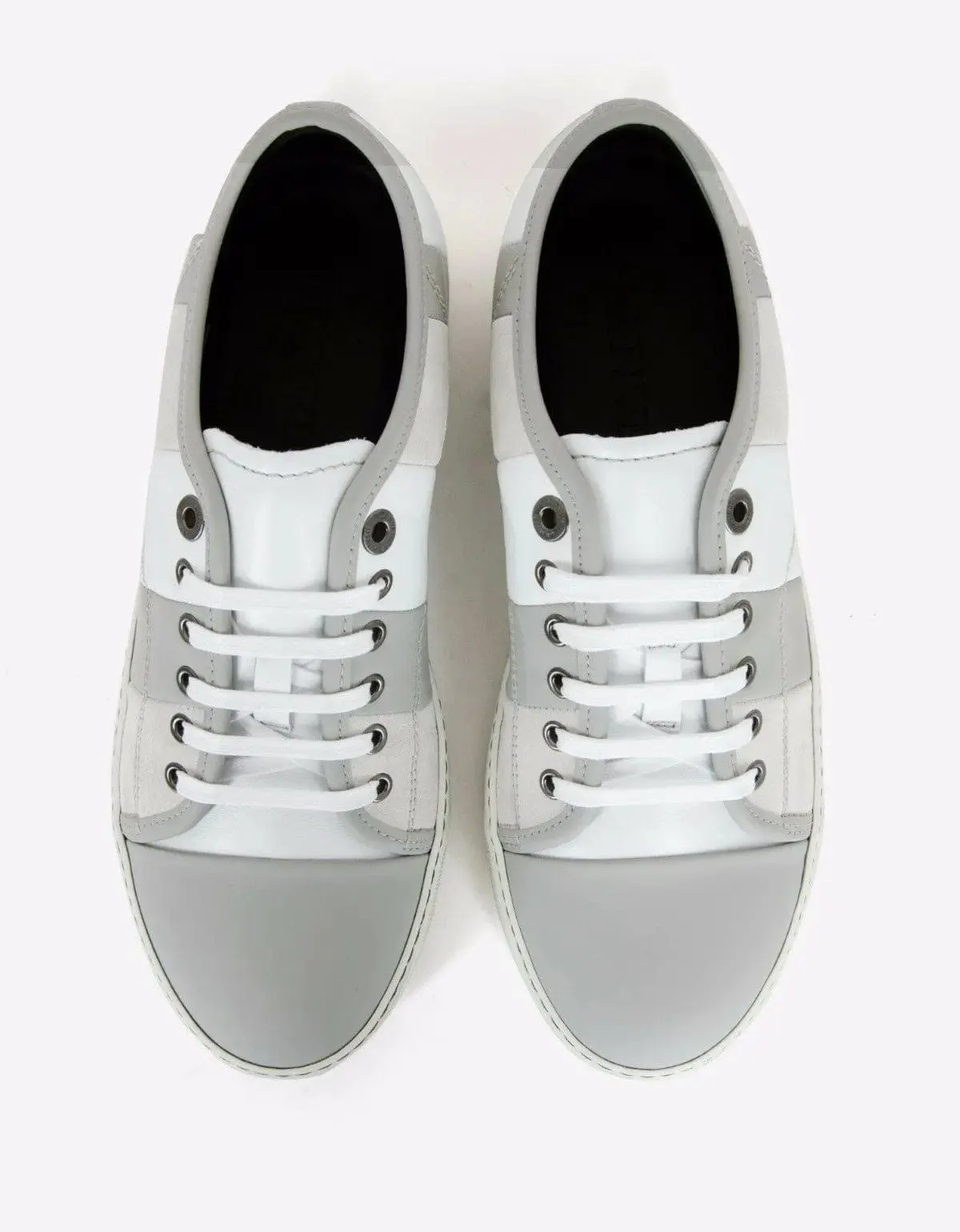 Lanvin White Mixed Leather Striped Trainers