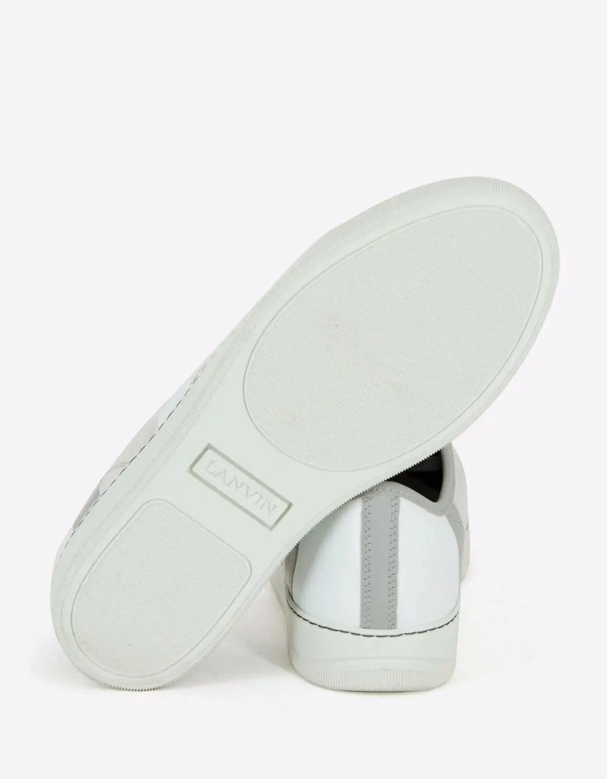 Lanvin White Mixed Leather Striped Trainers