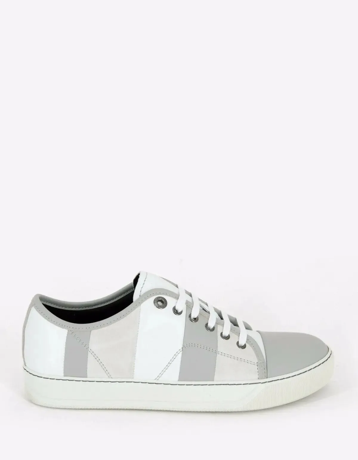 Lanvin White Mixed Leather Striped Trainers