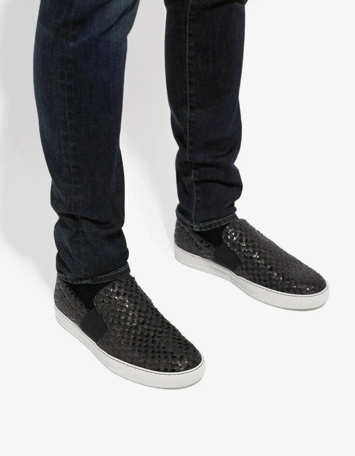 Lanvin Woven Leather Slip On Trainers