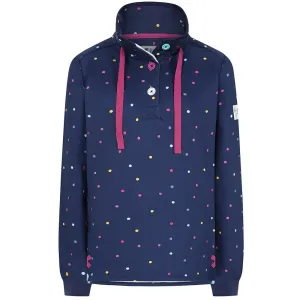 Lazy Jacks Ladies Button Neck Sweatshirt - Polka Dot Twilight