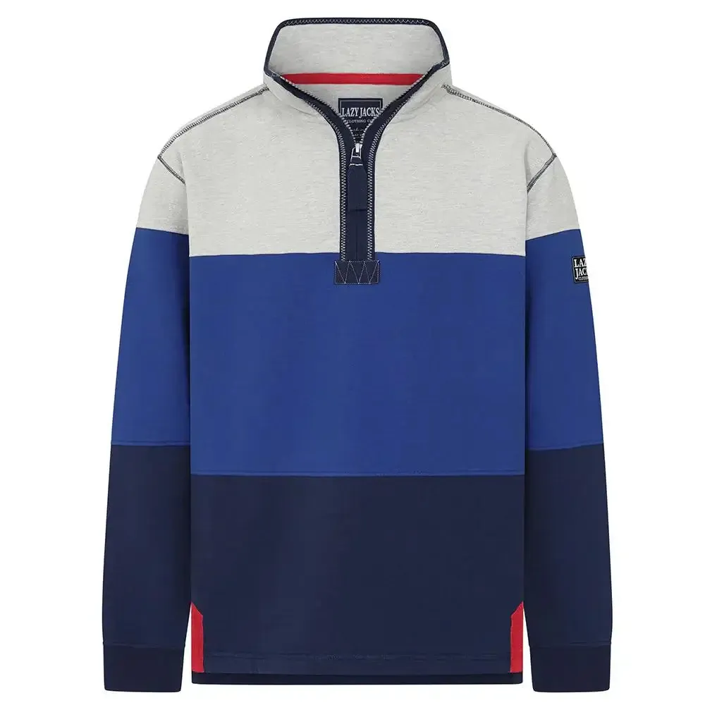 Lazy Jacks Mens 1/4 Zip Striped Sweatshirt - Tri-coloured