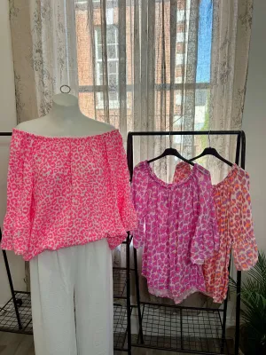 Leopard Print Cheesecloth Bardot Blouse