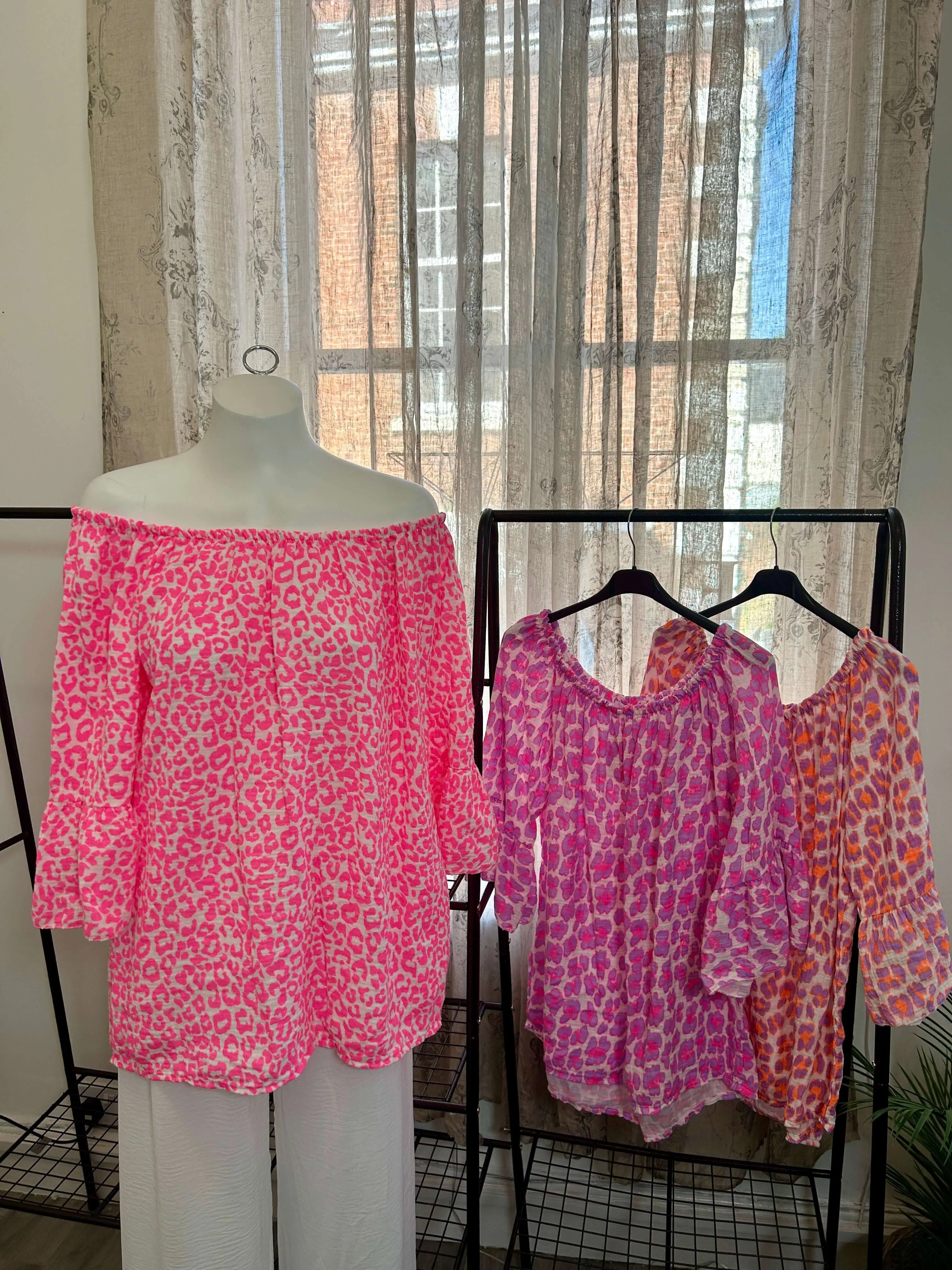 Leopard Print Cheesecloth Bardot Blouse