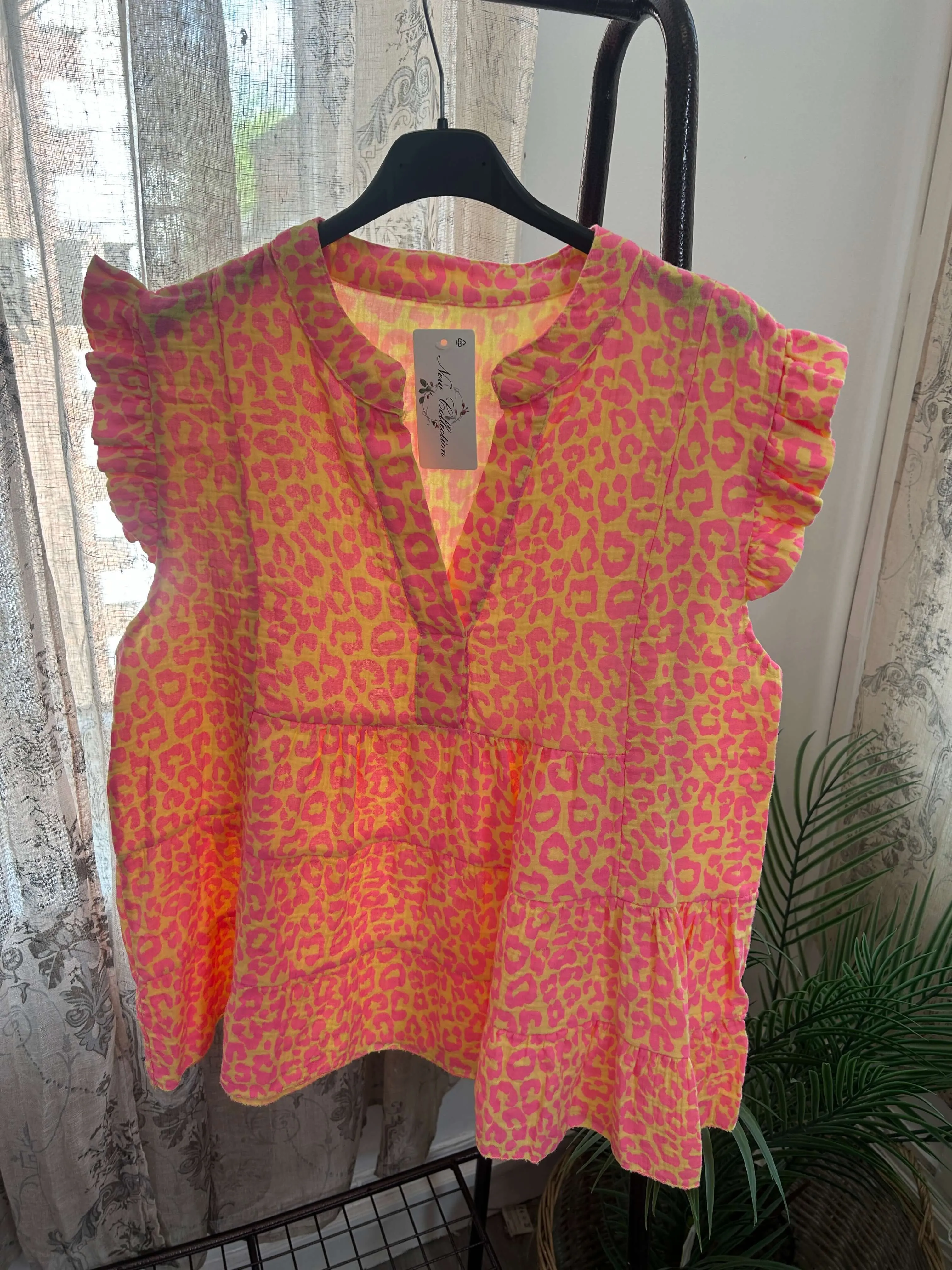 Leopard Print Cheesecloth Peplum Blouse