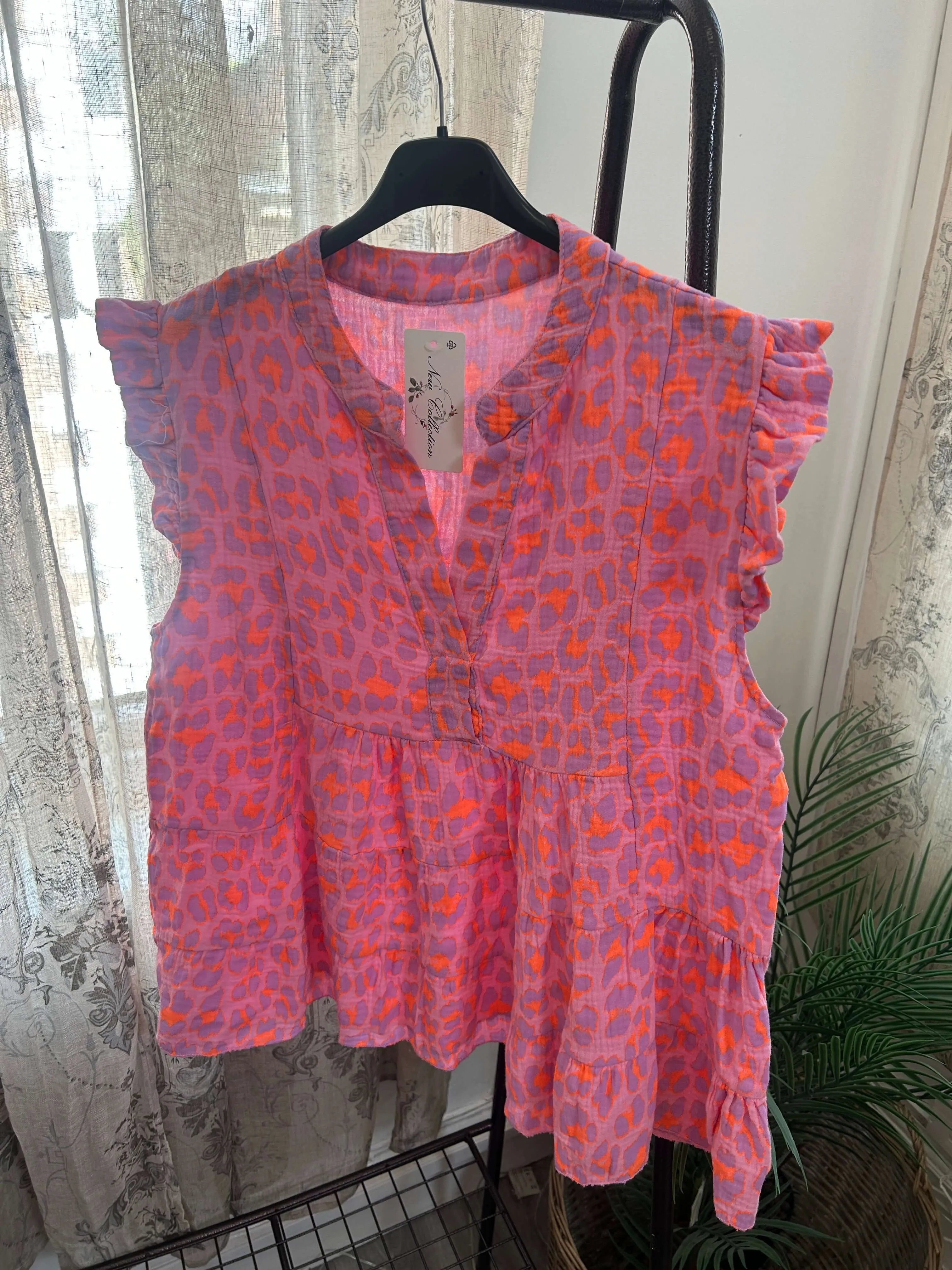 Leopard Print Cheesecloth Peplum Blouse