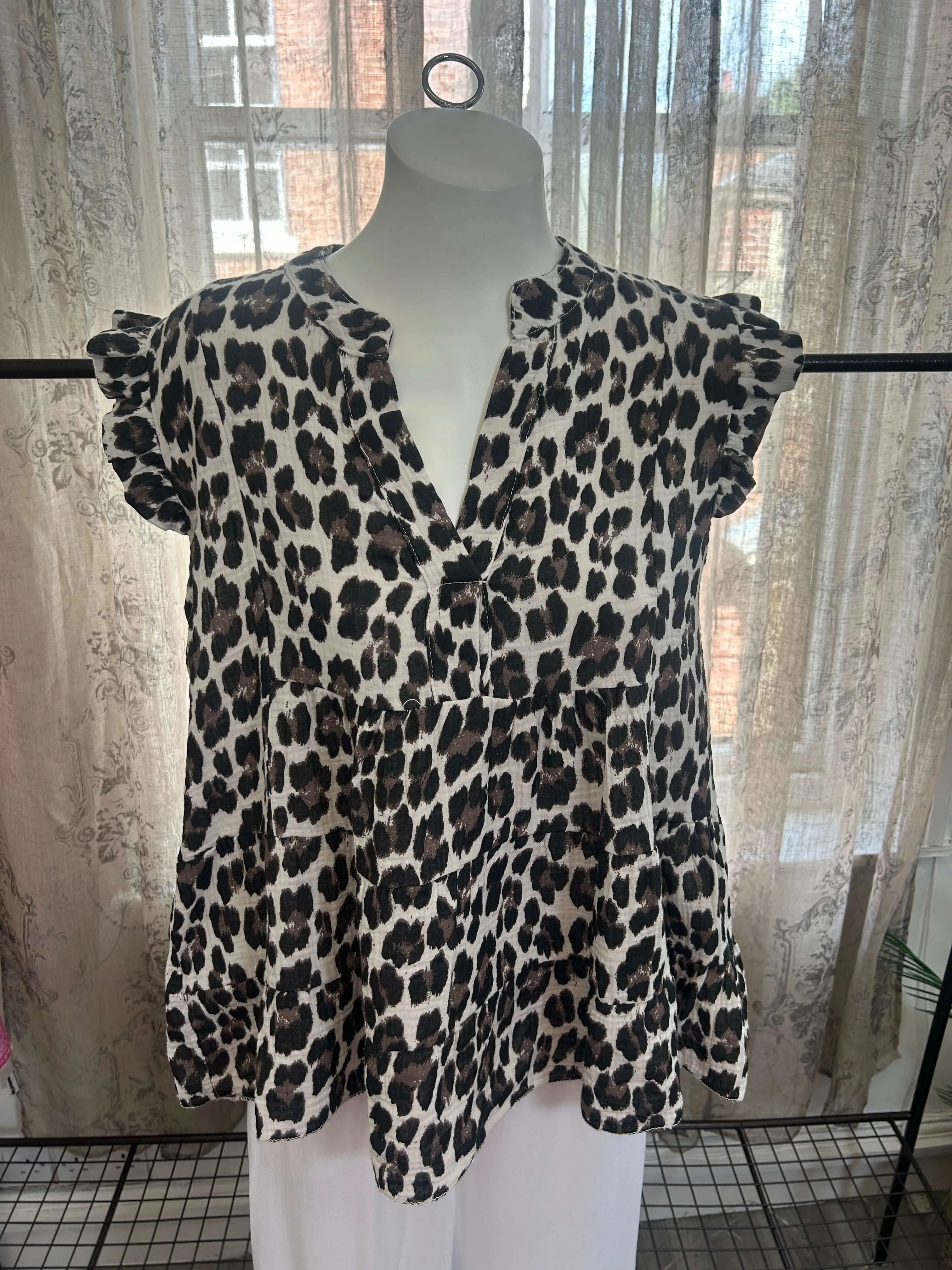 Leopard Print Cheesecloth Peplum Blouse