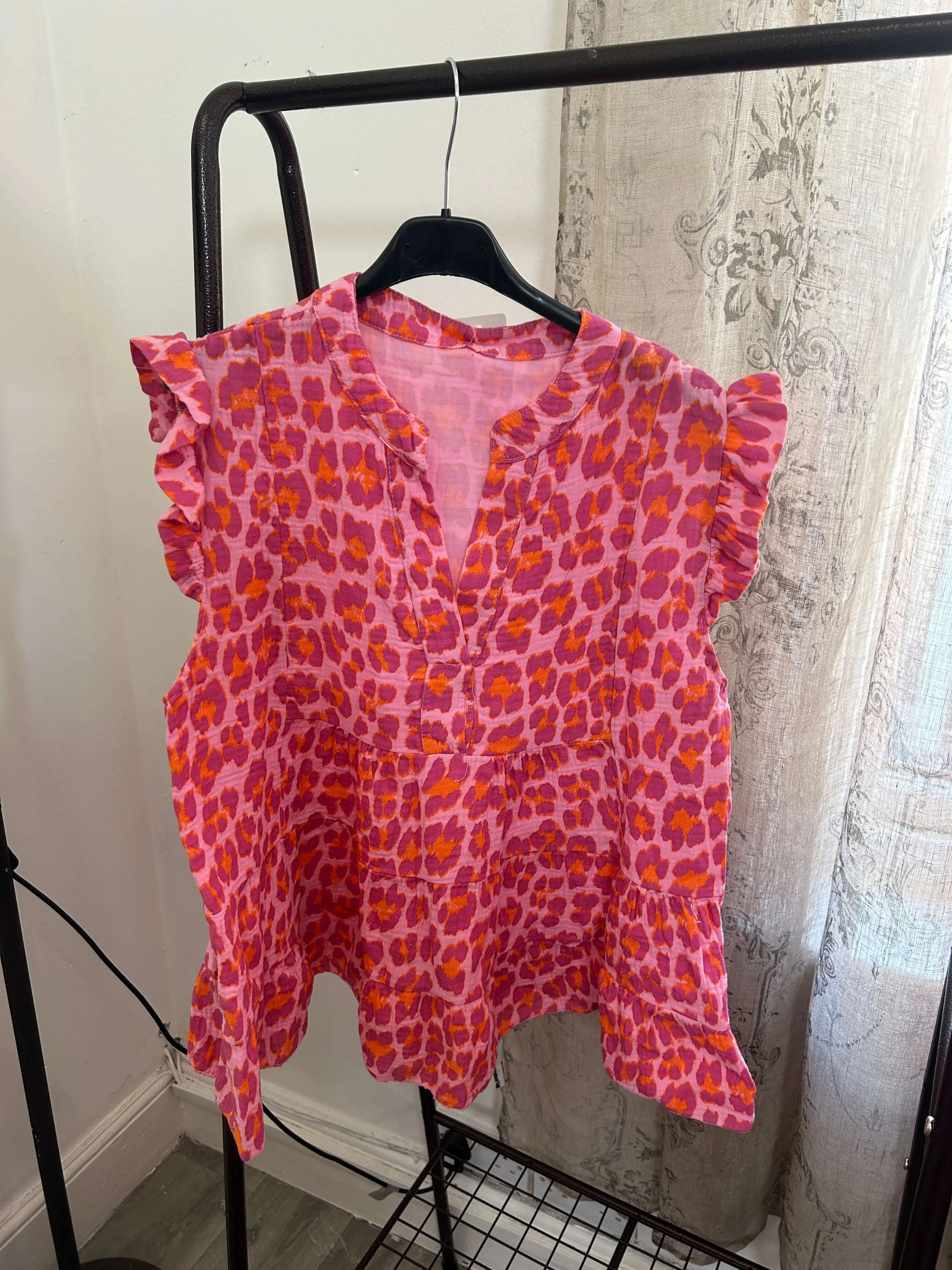 Leopard Print Cheesecloth Peplum Blouse