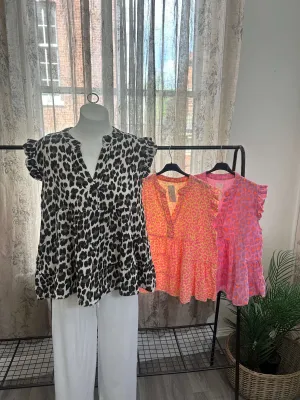 Leopard Print Cheesecloth Peplum Blouse
