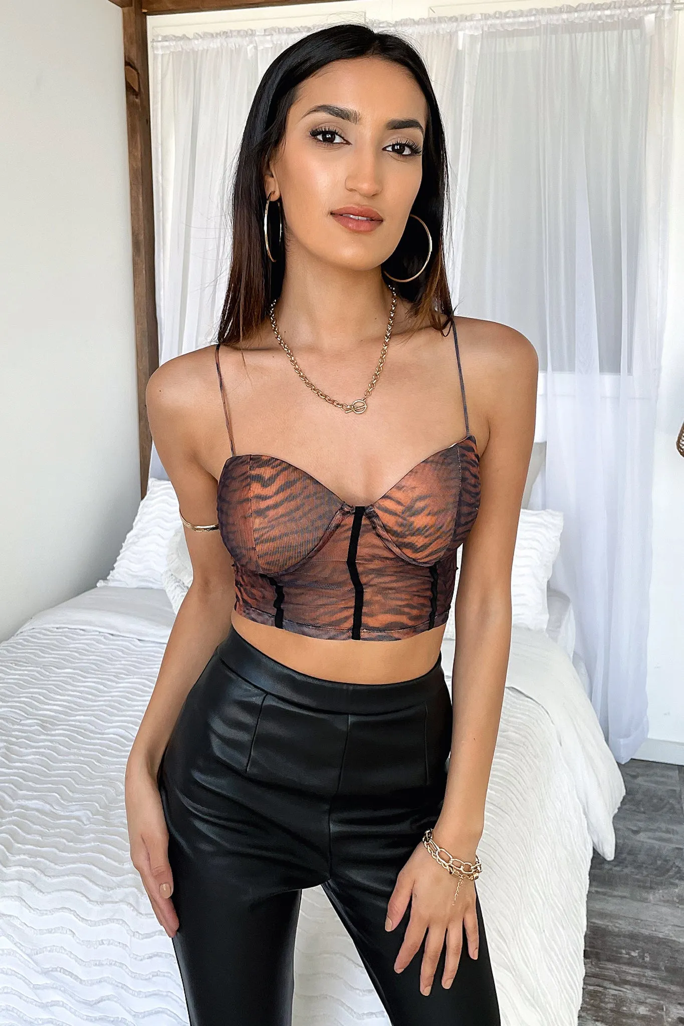 Lopez Bustier Crop - Brown Tiger Print