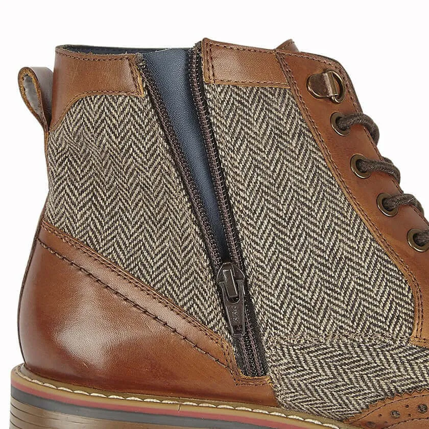 Mens Tan Herringbone Leather Ankle boot