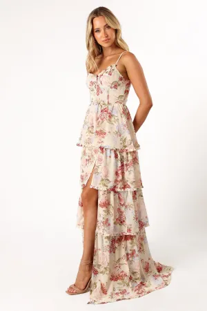 Mito Tiered Maxi Dress - Cream Floral