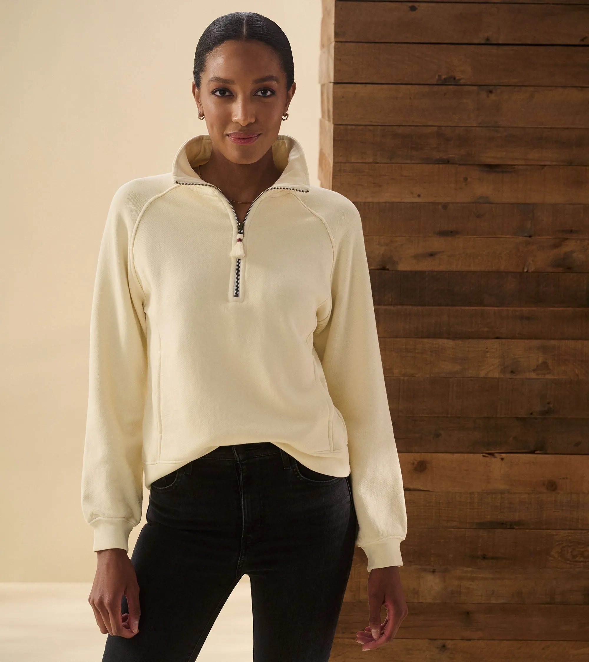 Mock Neck Pullover - Almond Beige -Hatley