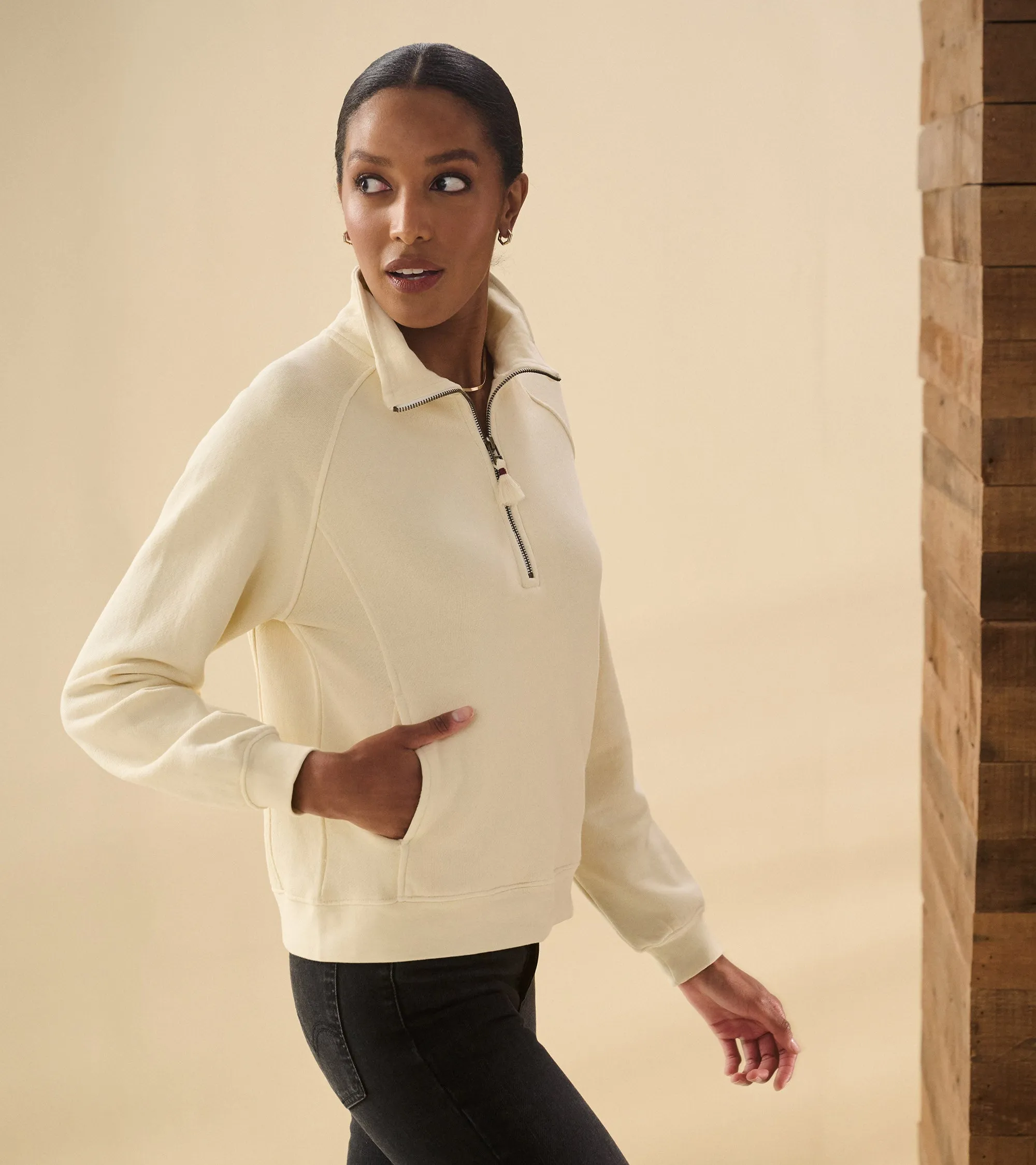 Mock Neck Pullover - Almond Beige -Hatley