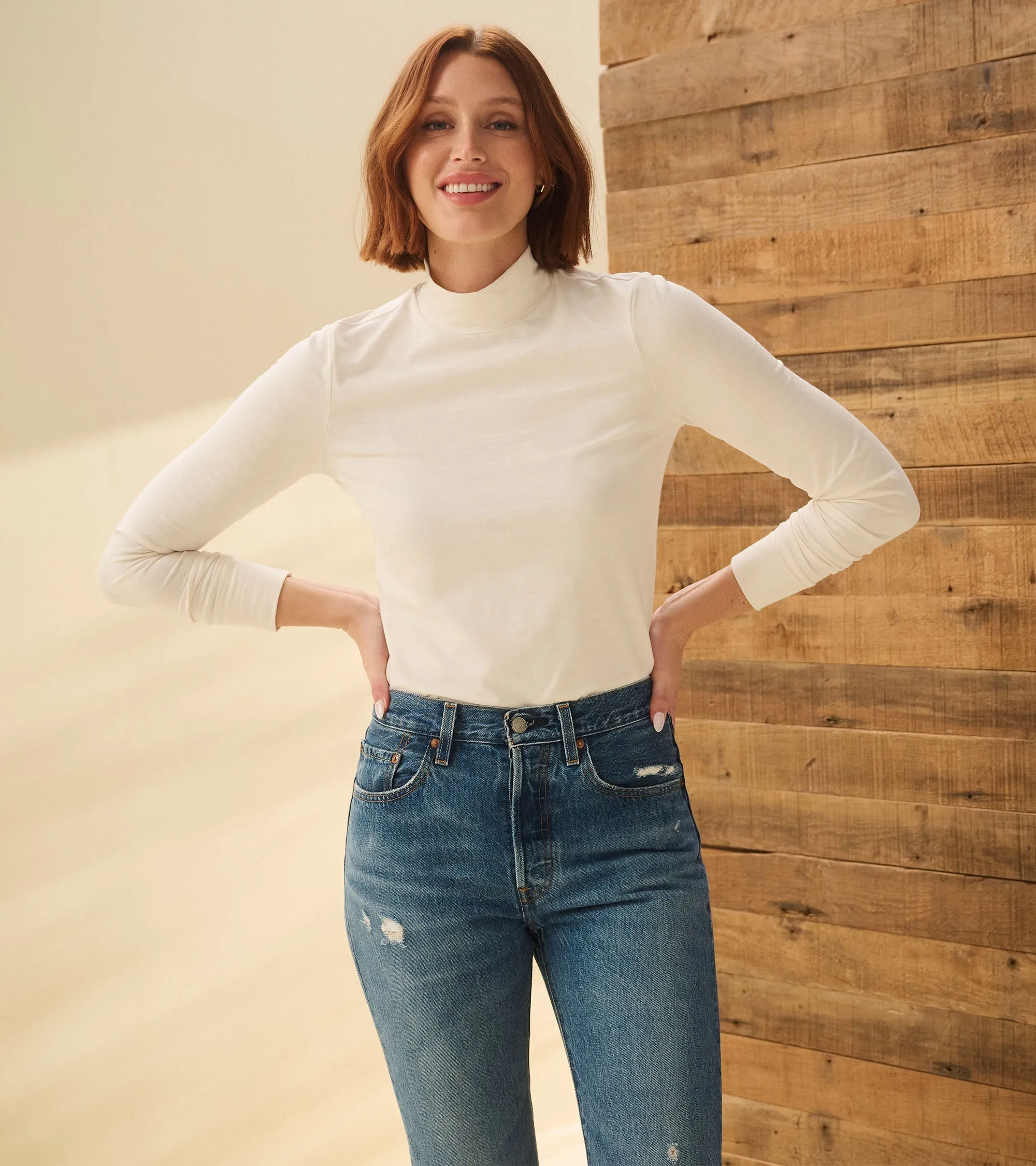Mock Neck Top - Cream White -Hatley
