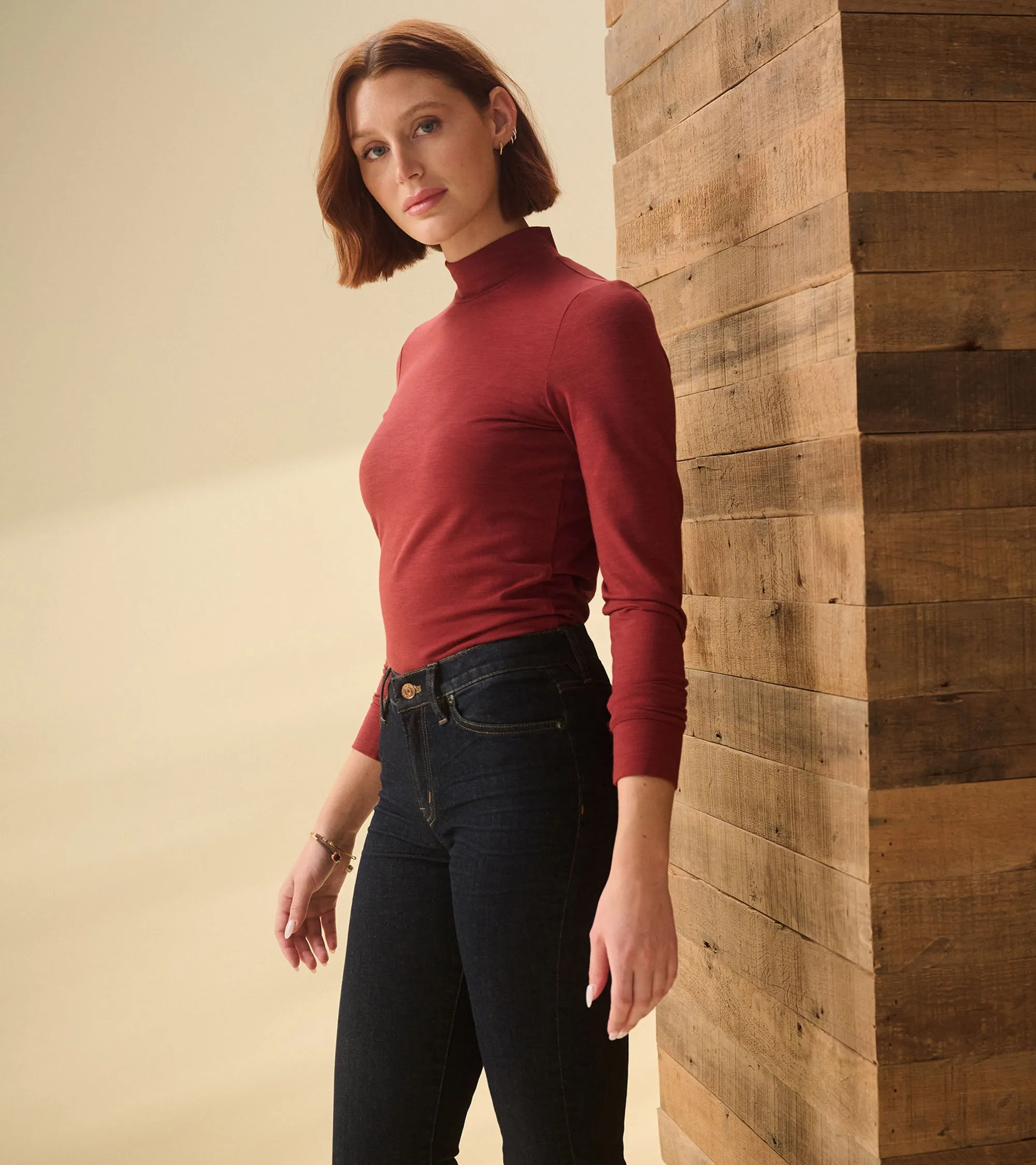 Mock Neck Top - Russet Brown -Hatley