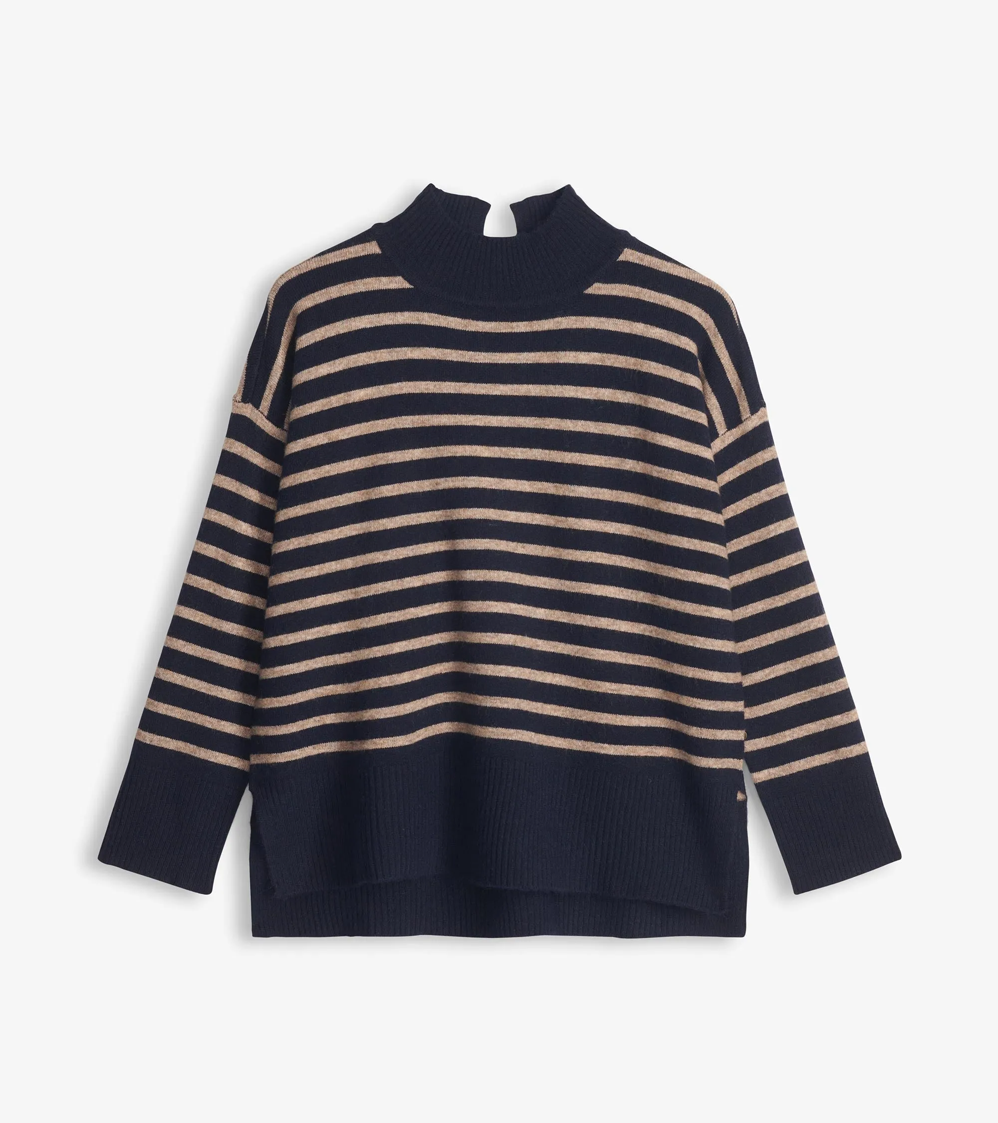 Mock Neck Tunic - Navy Taupe Stripes -Hatley