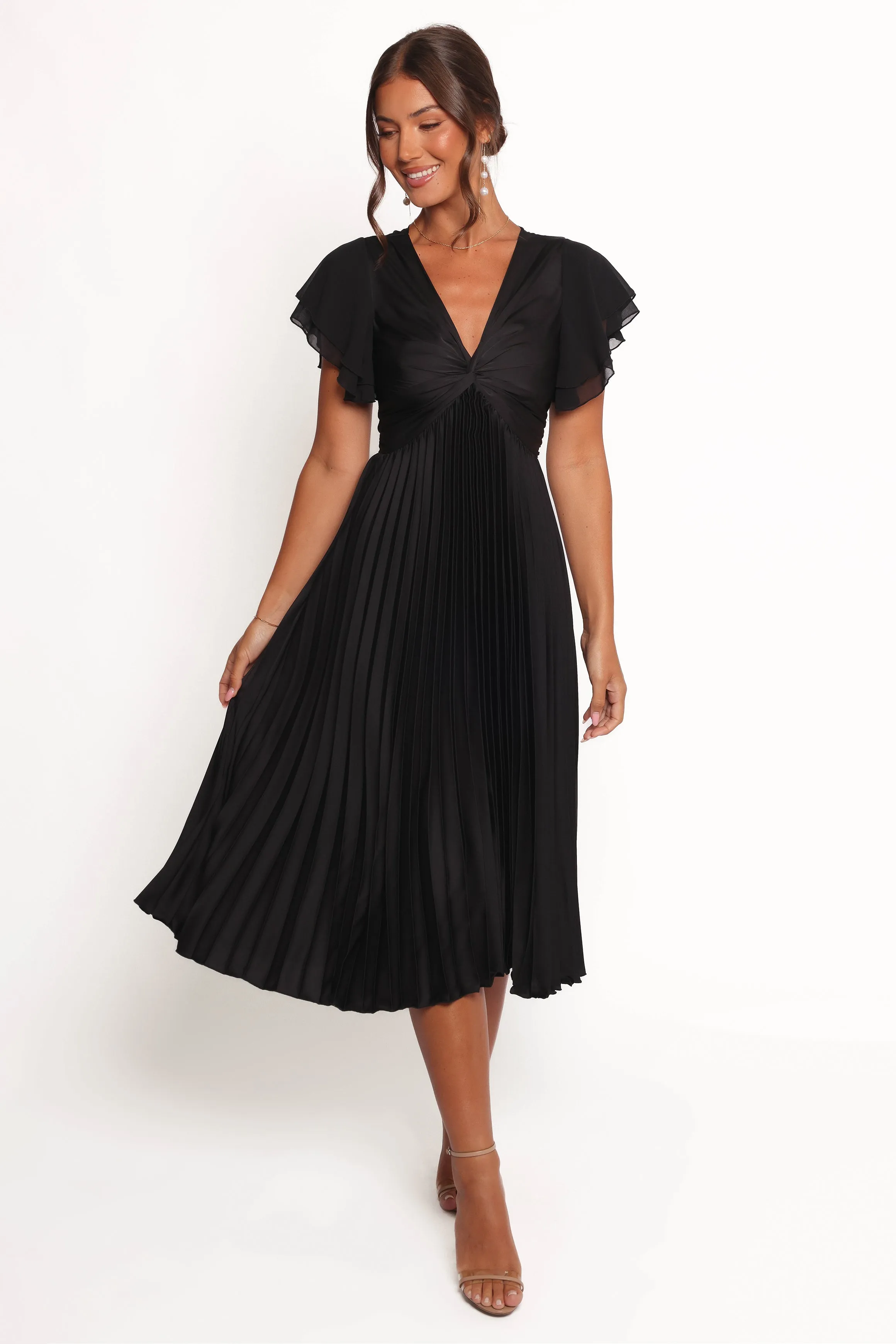 Nova Flutter Sleeve Dress - Black