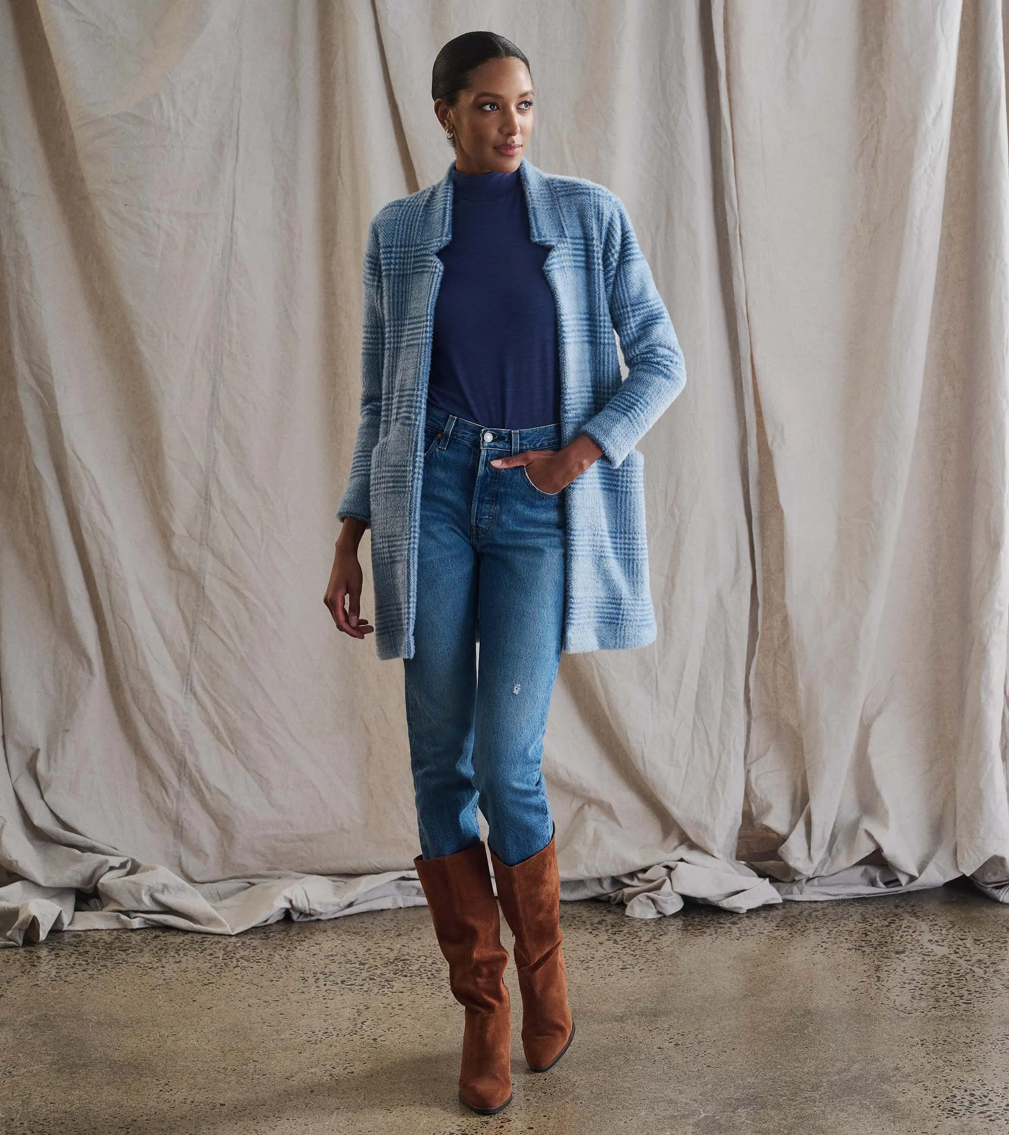 Open Front Jacket - Blue Check -Hatley