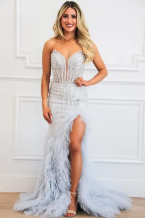 Petra Strapless Embeliished Mermaid Formal Dress: Silver Blue