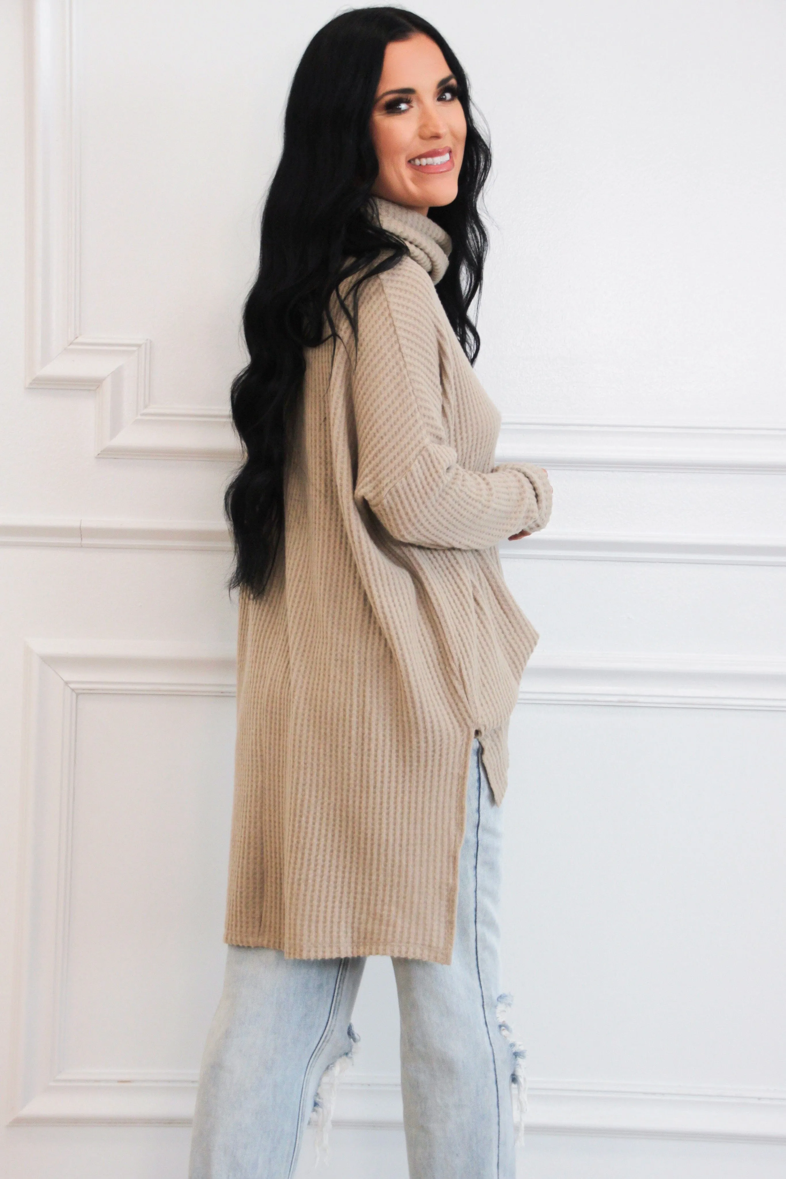Plain and Simple Oversized Thermal Sweater: Khaki
