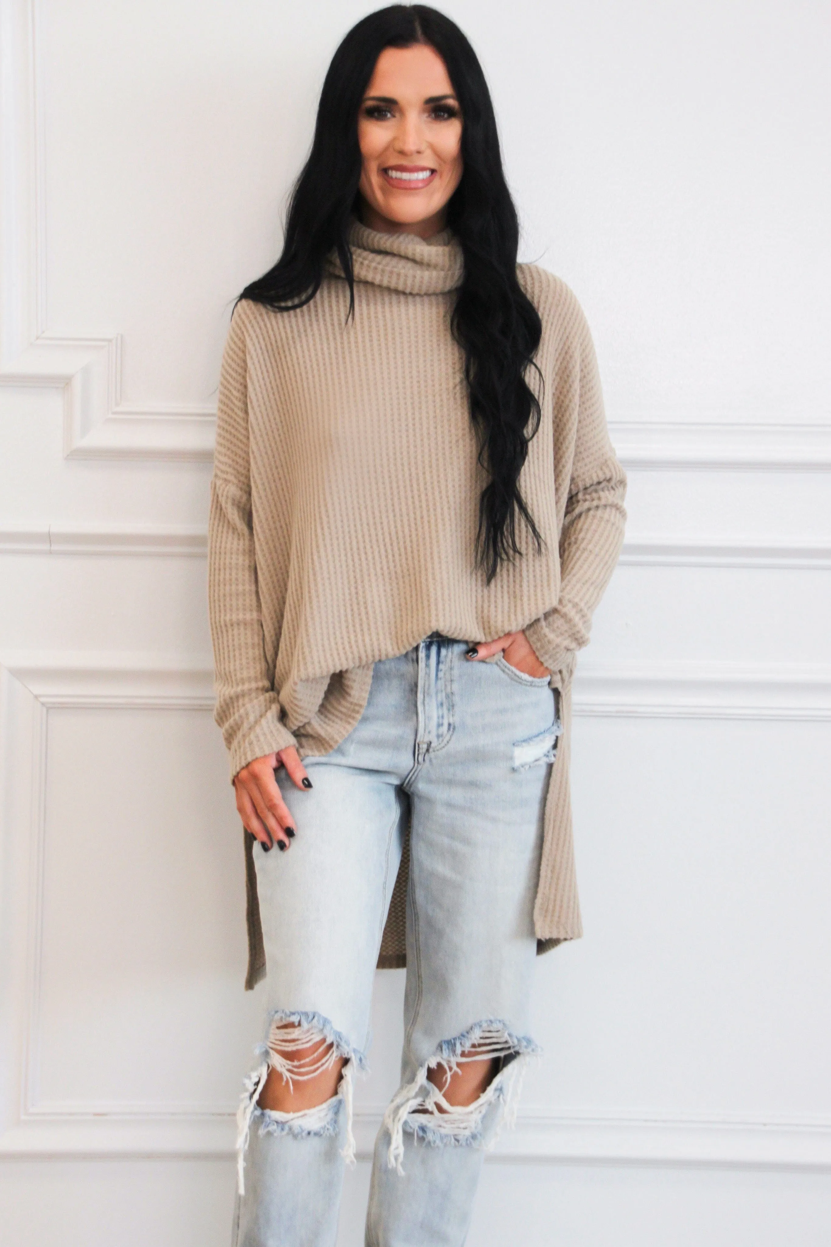 Plain and Simple Oversized Thermal Sweater: Khaki