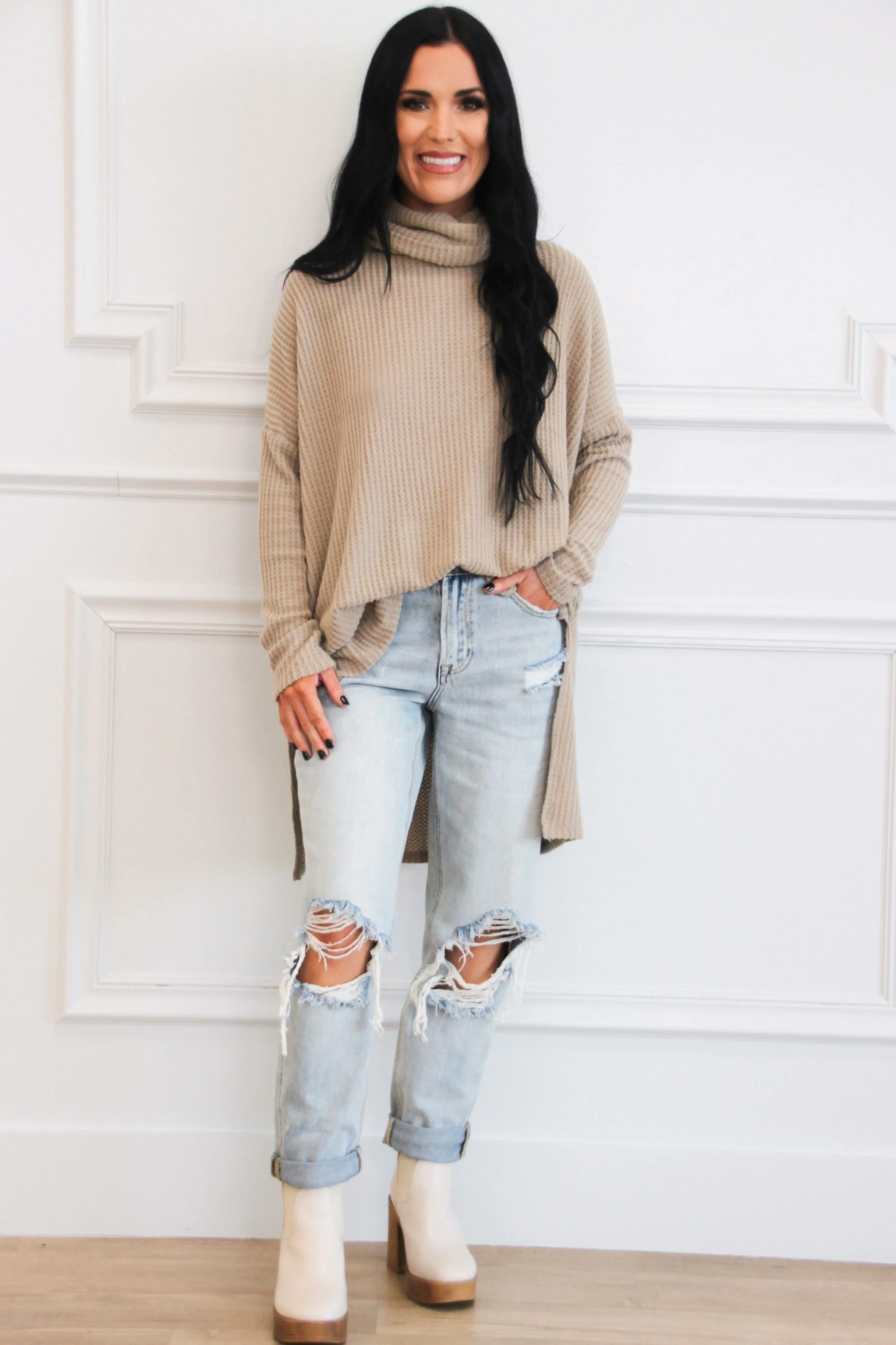 Plain and Simple Oversized Thermal Sweater: Khaki