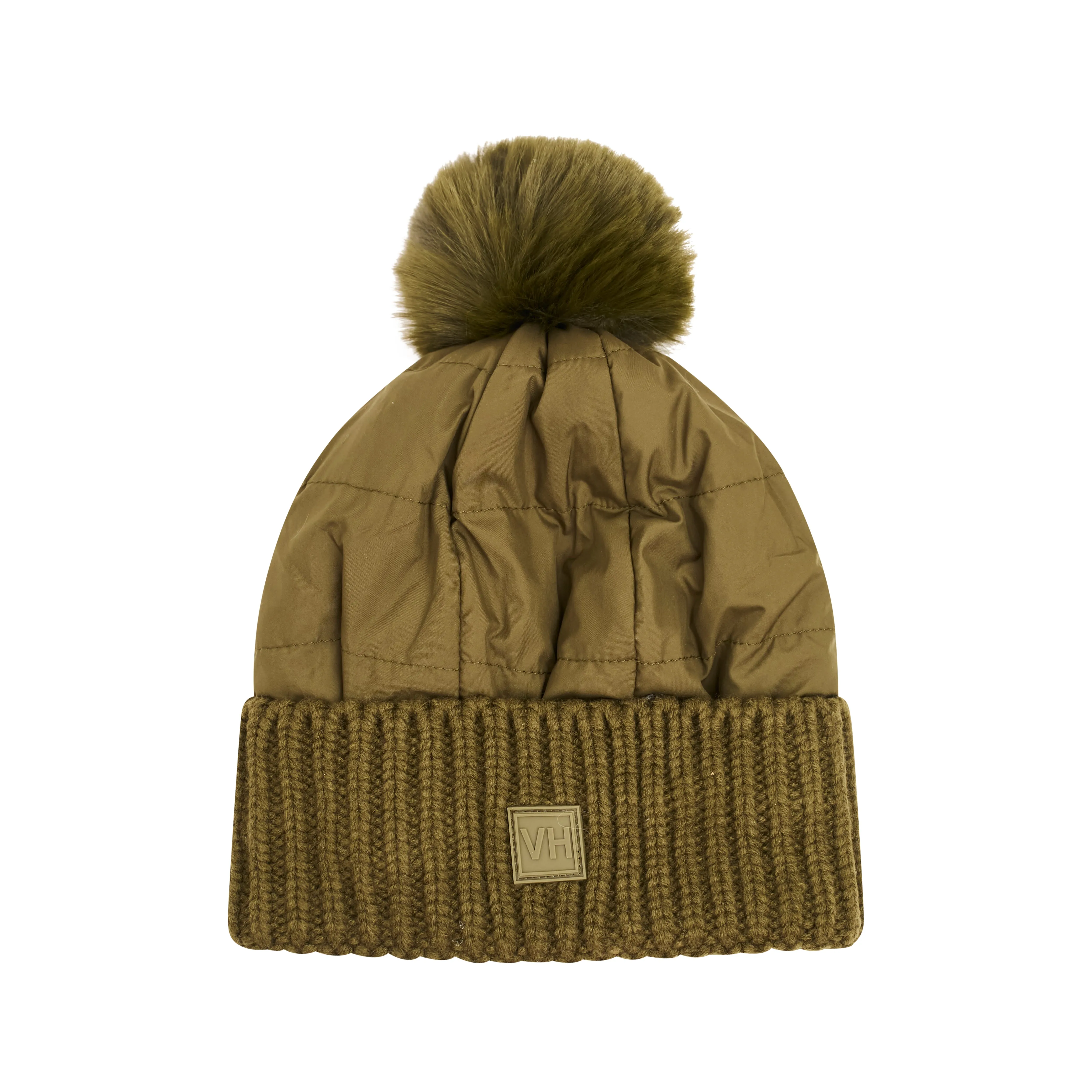 PUFFER POMPOM HAT - OLIVE