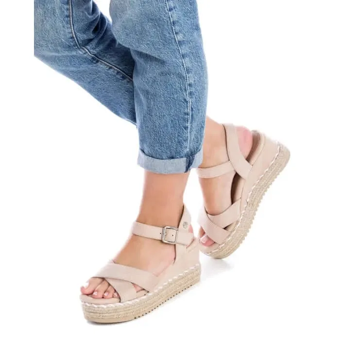 Refresh Beige Crossover Toe Wedge Sandal